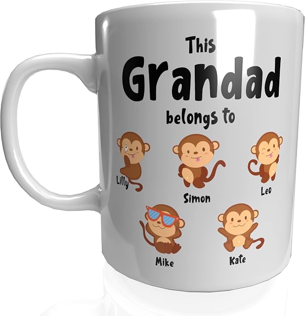 Print Maniacs Personalised Fathers Day Mug Gift Dad Uncle Grandad Christmas Birthday New Born First 1 Monkey (Grandad)