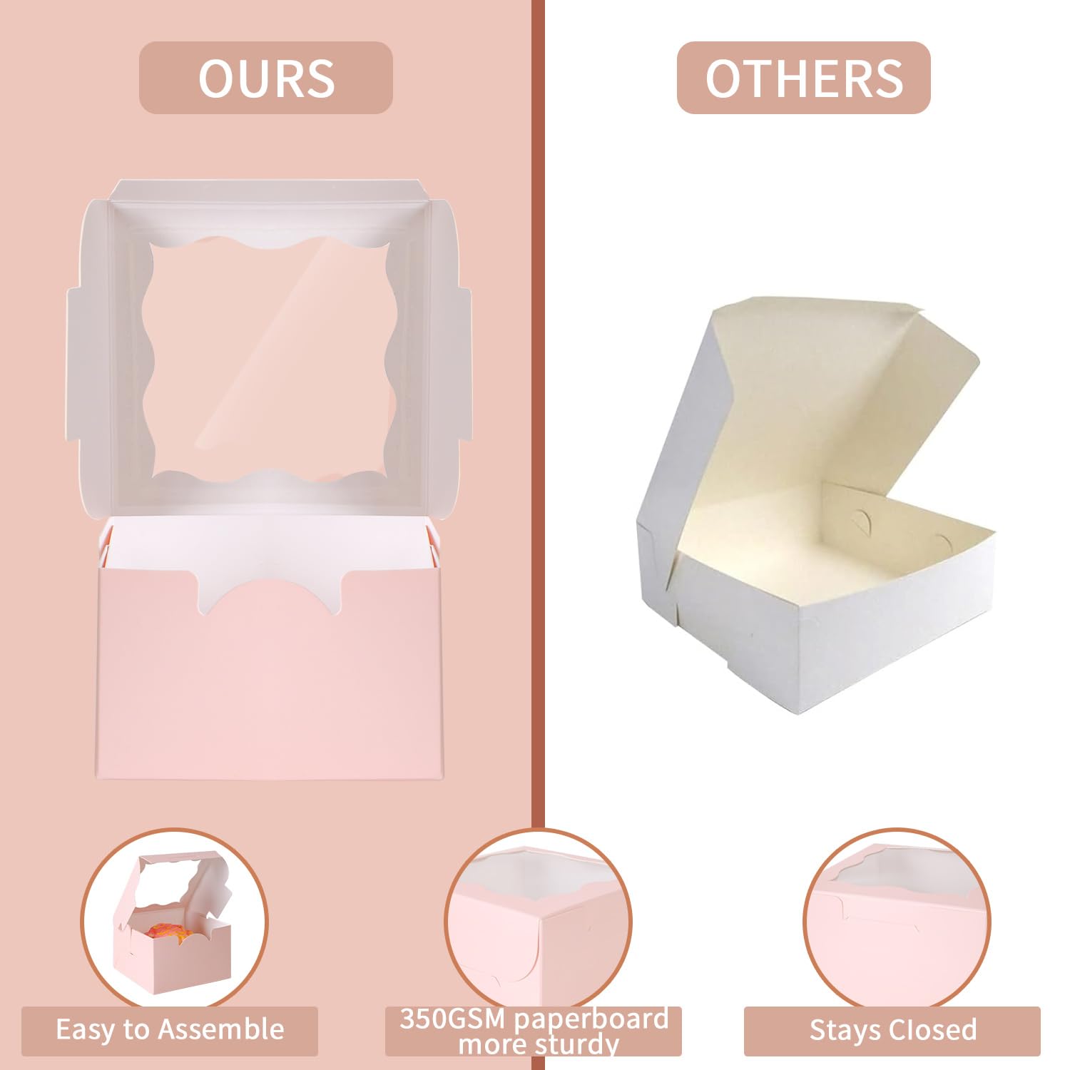 150 Pink Cake Boxes with Window - Bakery Packaging -3 150 Pink Cake Boxes with Window - Bakery Packaging -3