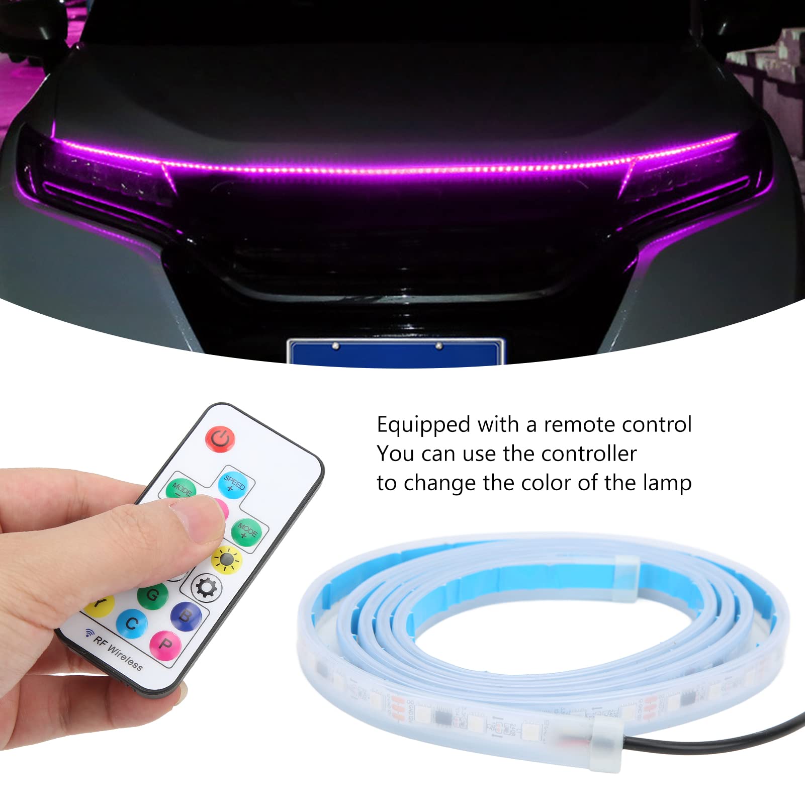 Bande LED RGB Extérieure Pour Capot De Voiture - 12V, Contrôle Par App, Étanche, Multicolore