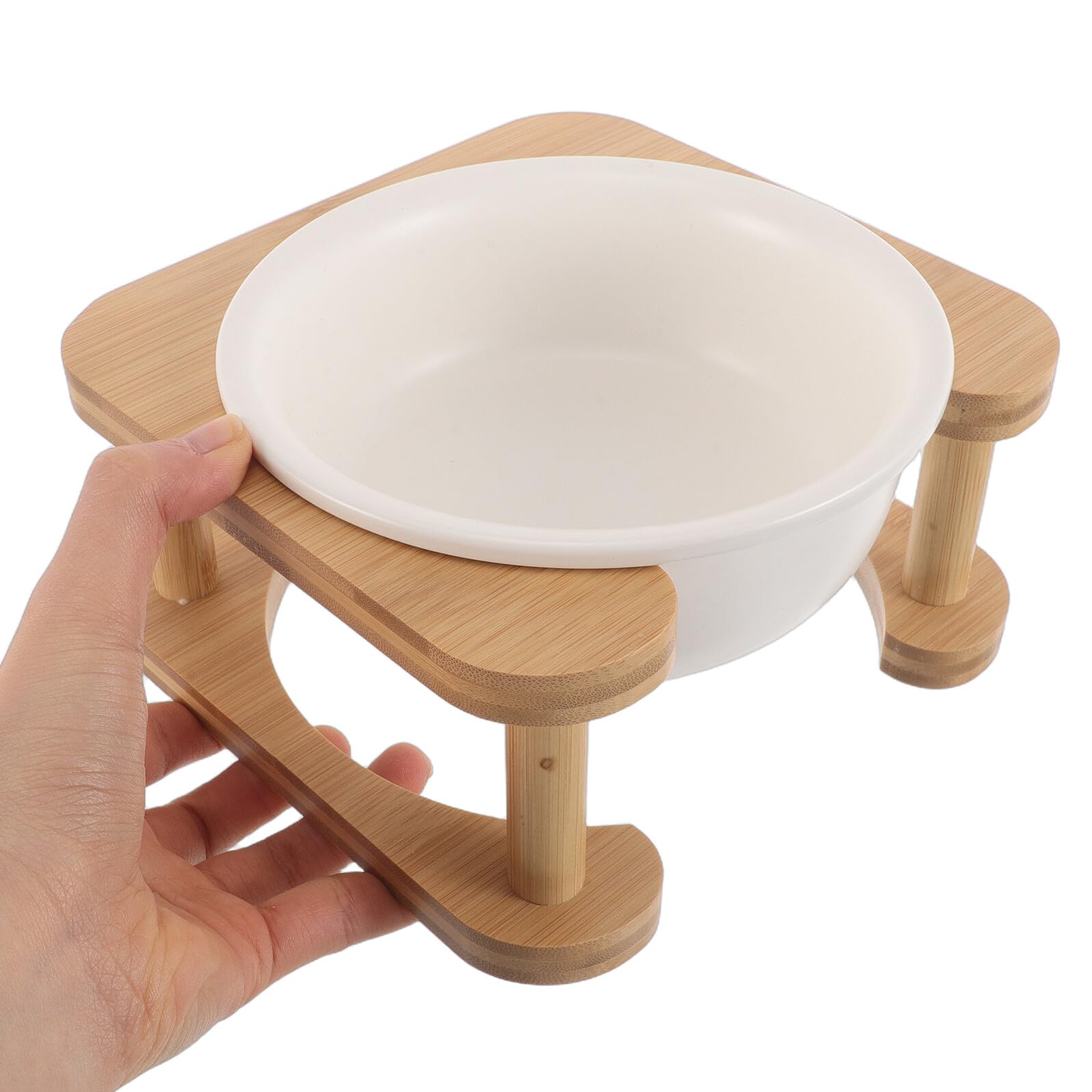 BESPORTBLE Ciotola per Cibo e Acqua per Cani e Gatti in Ceramica da 600 Ml con Supporto Rialzato in Legno Antiribaltamento, Stazione di Alimentazione Antiscivolo per Cuccioli e Animali