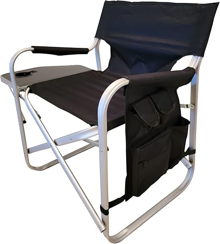 Miniatura 3 de Silla plegable de directores silla plegable con mesa auxiliar y portavasos, diseño XL Comfort (negro)