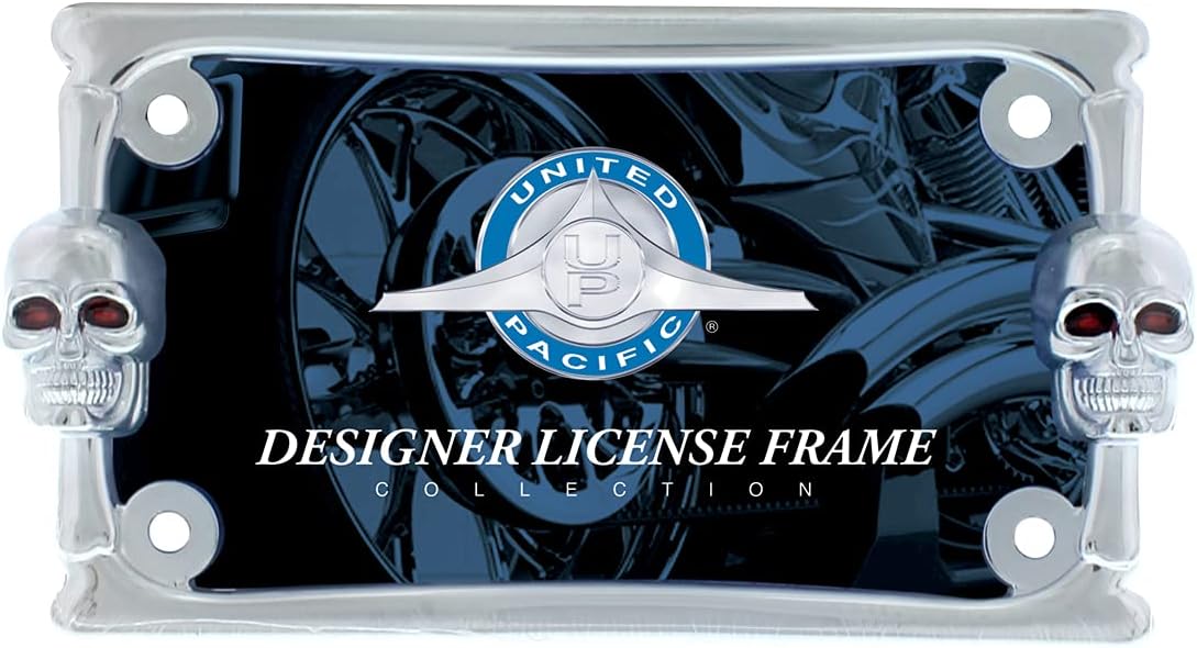 United Pacific 50075 Marco de matrícula de motocicleta con calavera cromada