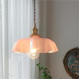 Pink Pendant Light Fixtures, Farmhouse Vintage Gold Glass Pendant Ceilin...