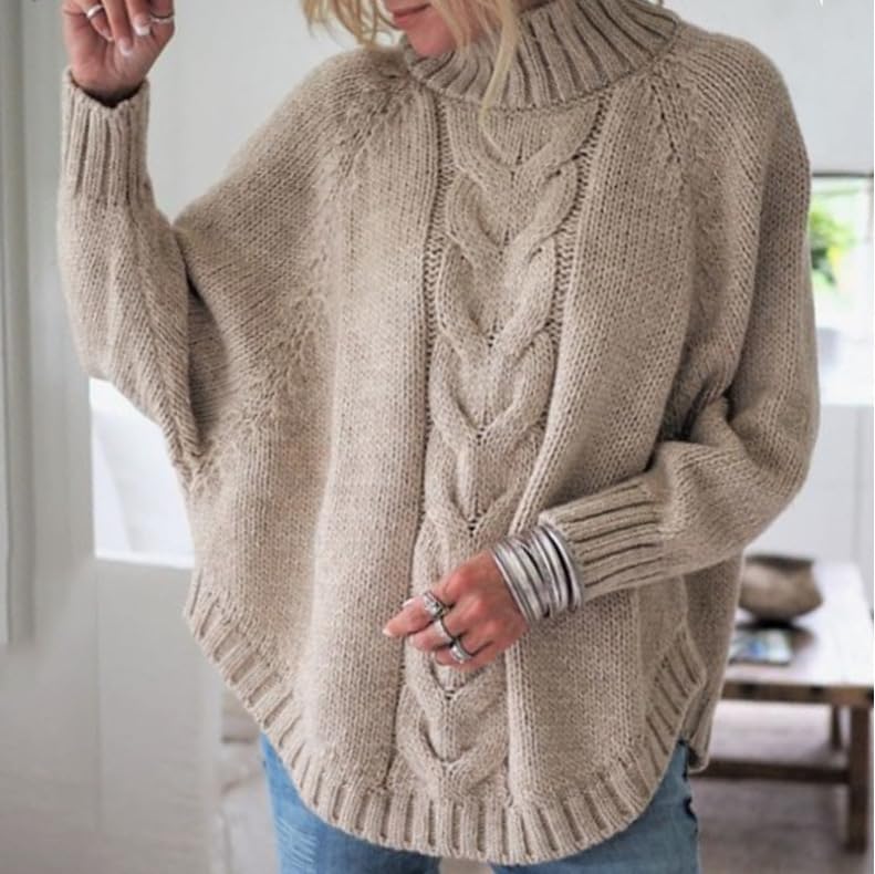 Women Oversized Chunky Cable Knitted Vintage Sweater 2025 Fall Outfits Batwing Sleeve Fashionable Knitted Pullover2