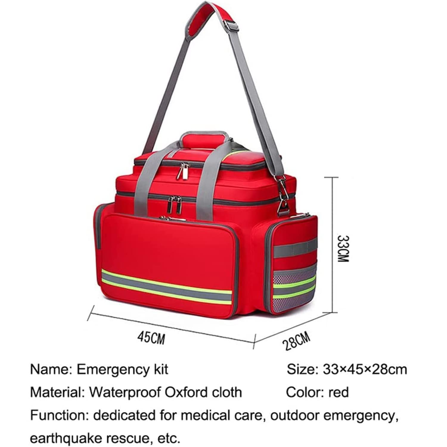 Erste-Hilfe-Set Medizinische Tasche Leere Notfallrettungstasche für den Außenbereich wasserdichte reflektierende Oxford-Reisetaschen mit Mehreren Taschen (Color : Red)