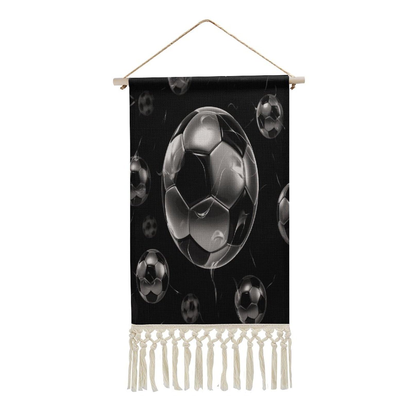 Adfgyerh Style Soccer Black Tapestry With Tassels Cotton And Linen Hanging Posters, Wall Art For Travel Gift, Wall Tapestry For Office Home Decor Bedroom Living Room Decor