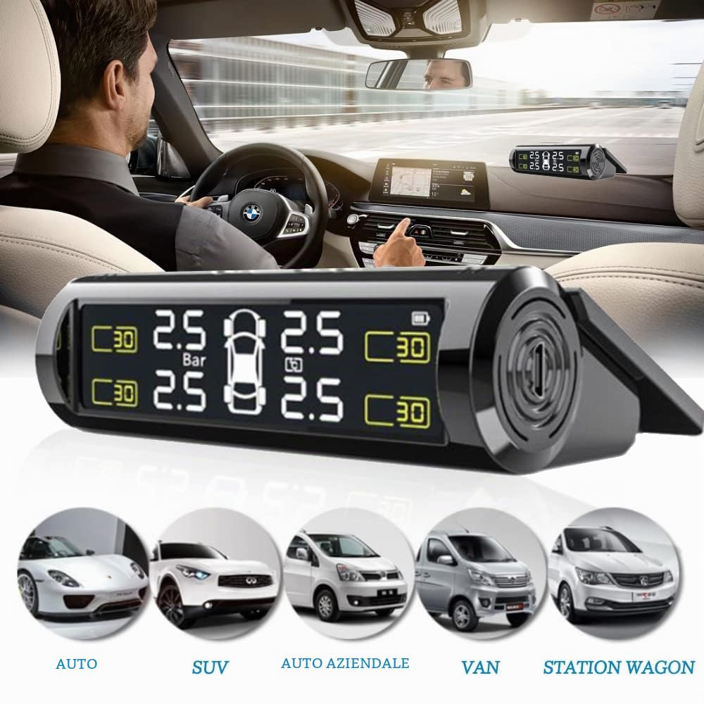 Sistemi di monitoraggio del sensore di Pressione dei Pneumatici con Display LCD TPMS Rilevatore di Pressione in Tempo Reale Universale per Auto con valvola Esterna