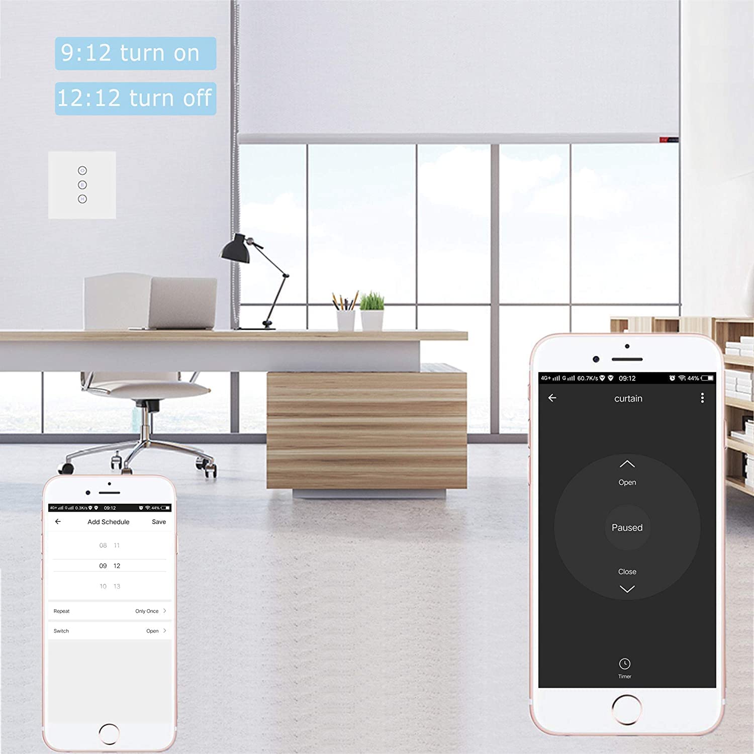Lot de 2 interrupteurs de volet roulant Wi-Fi encastrés - Avec commande de volet roulant - Interrupteur électrique intelligent avec panneau tactile - Compatible avec Alexa et Google Home - Application