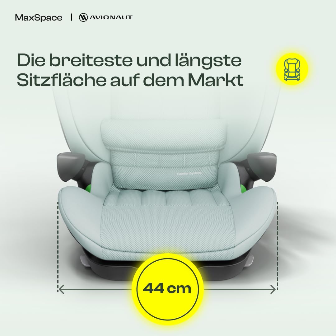 Avionaut MaxSpace AirFlow Comfort System+ Kindersitz 100–150 cm – ergonomisch, sicher & bequem – mit verstellbarer Rückenlehne – ideal zum Schlafen und für lange Autofahrten (Grey)