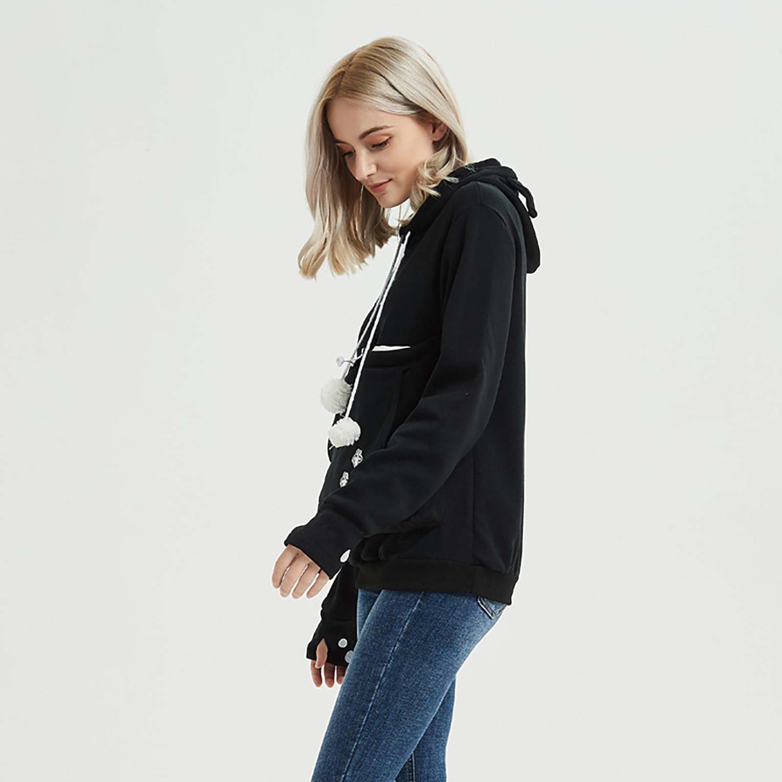 Felpa Porta Gatto Moda Donna Tasca Gatto | Felpa con Cappuccio da Donna, Morbide Sweatshirt con Cappuccio Pullover a Maniche Lunghe Casual Autunno Inverno Hoodies