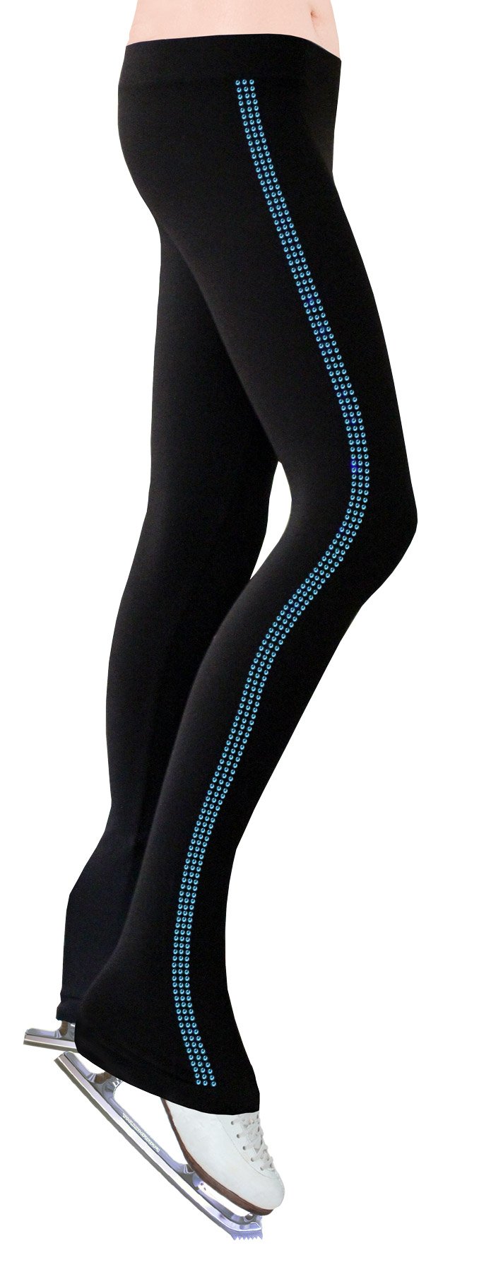 NY2 SPORTSWEAR Figure Skating Pants with Rhinestones Side Stripe P1050 - Turquoise (Adult Large)