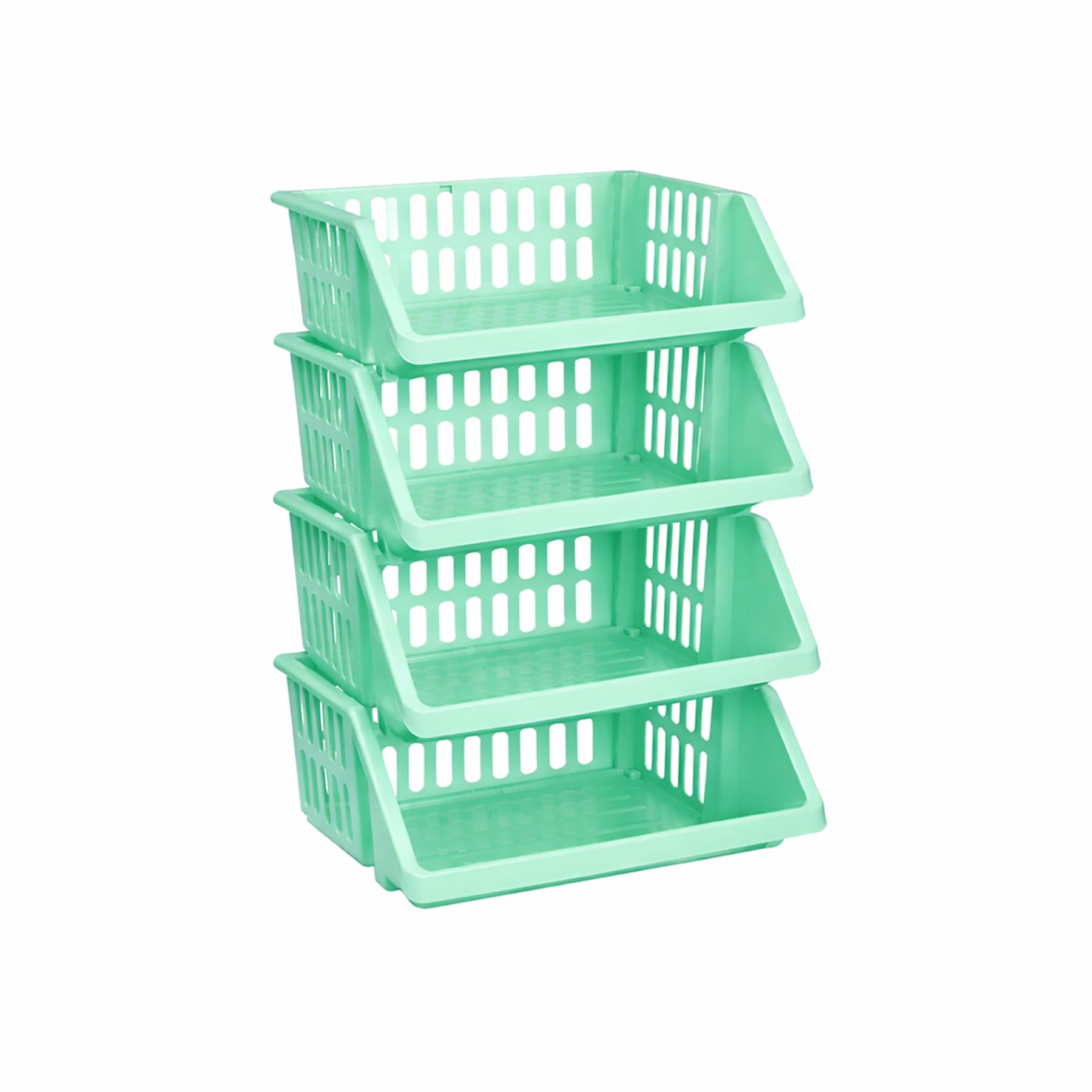 CrazyGadget® Multi Purpose Large Plastic Colour Storage Rack Stand Stacking Stackable Basket - Made In U.K. (4 Tiers, Lime Green)