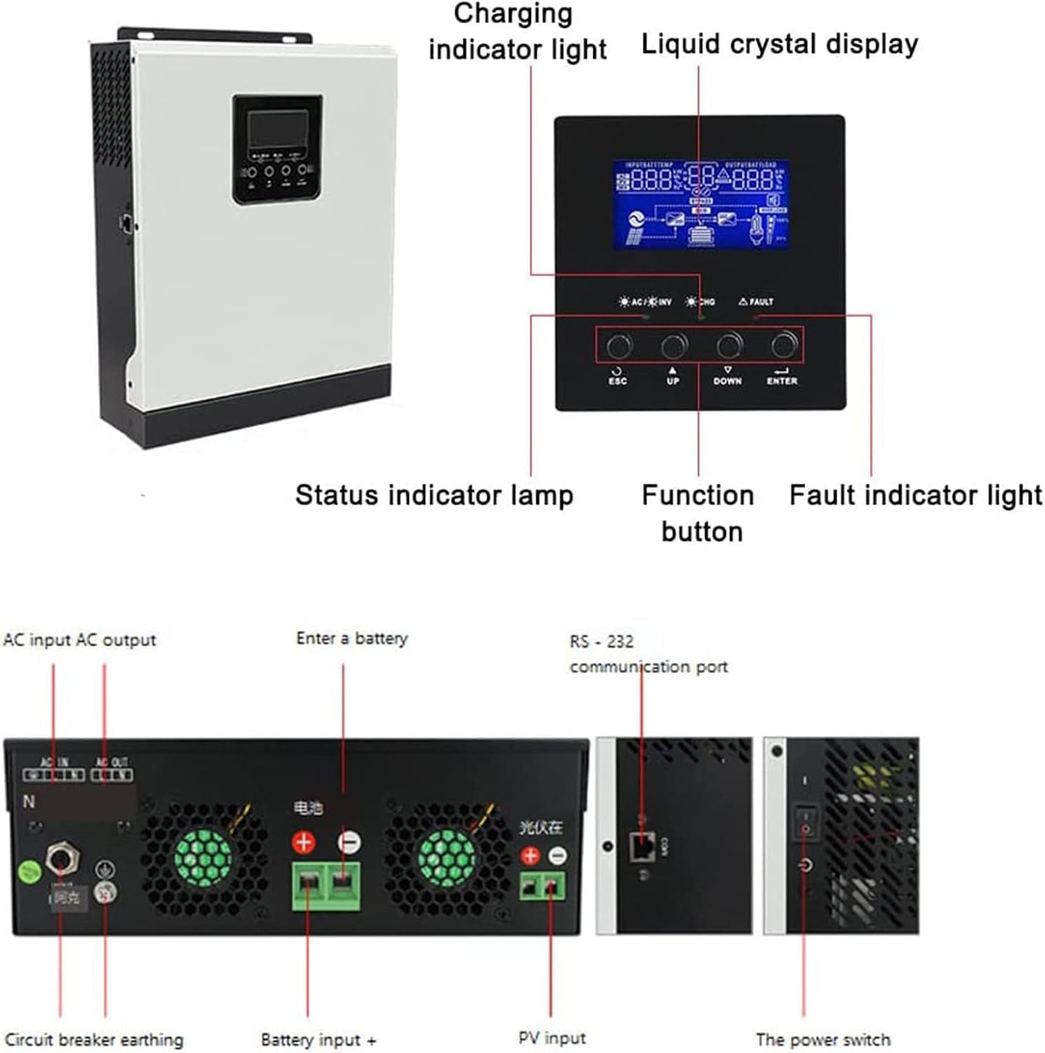 2400w / 4000w Hybrydowy Falownik Solarny 220v 50a Pwm 3kva / 5kva Czysty Falownik Sinusoidalny 50/60hz Off Grid 24v / 48v Ładowarka Akumulatorów Inwerter Słoneczny, 48V