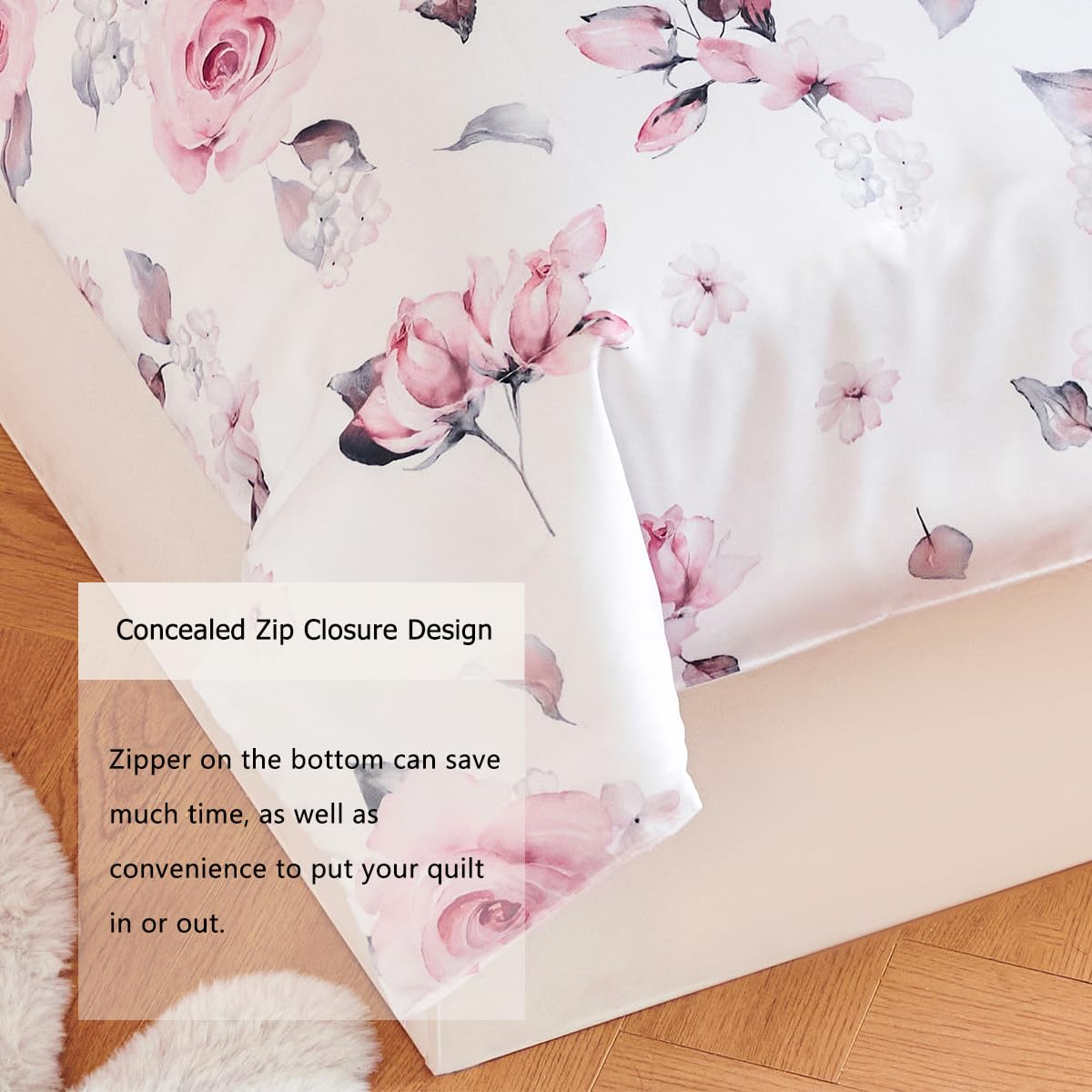 STYHO Girls Double Bedding Sets 3-Pieces Floral Pink Duvet Covers with Pillowcase Soft Reversible Floral Children Duvet Cover Sets for All Seasons(Rose - Image 4