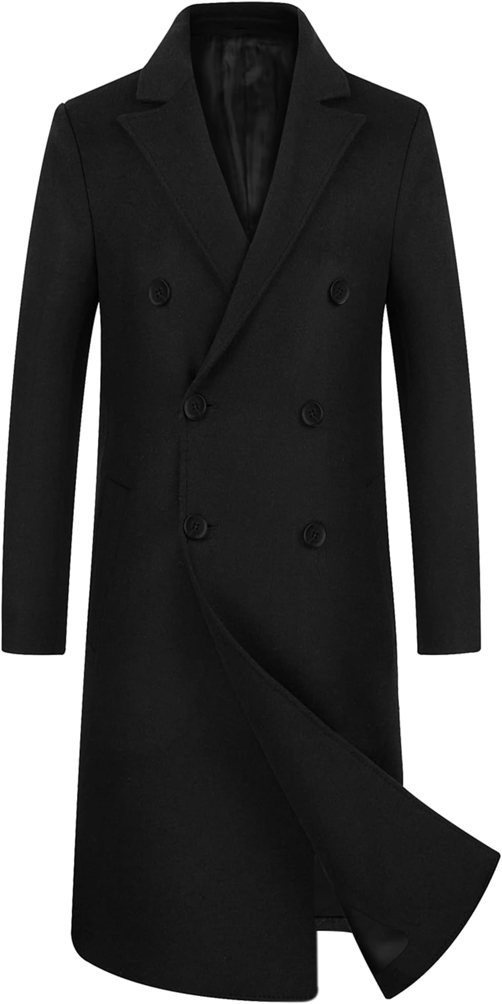 Men’s Wool Overcoat Long Pea Coat Winter Trench Coat Slim-Fit Business Top Coat