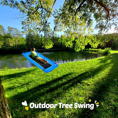 Image of Trekassy 700lbs Large 60 inch Platform Tree Swing for Kids and Adults, Heavy Duty Waterproof & Anti-Fade Textilene Outdoor Swing Seat for Backyard with Adjustable Ropes + 2 Hanging Straps (Patented)