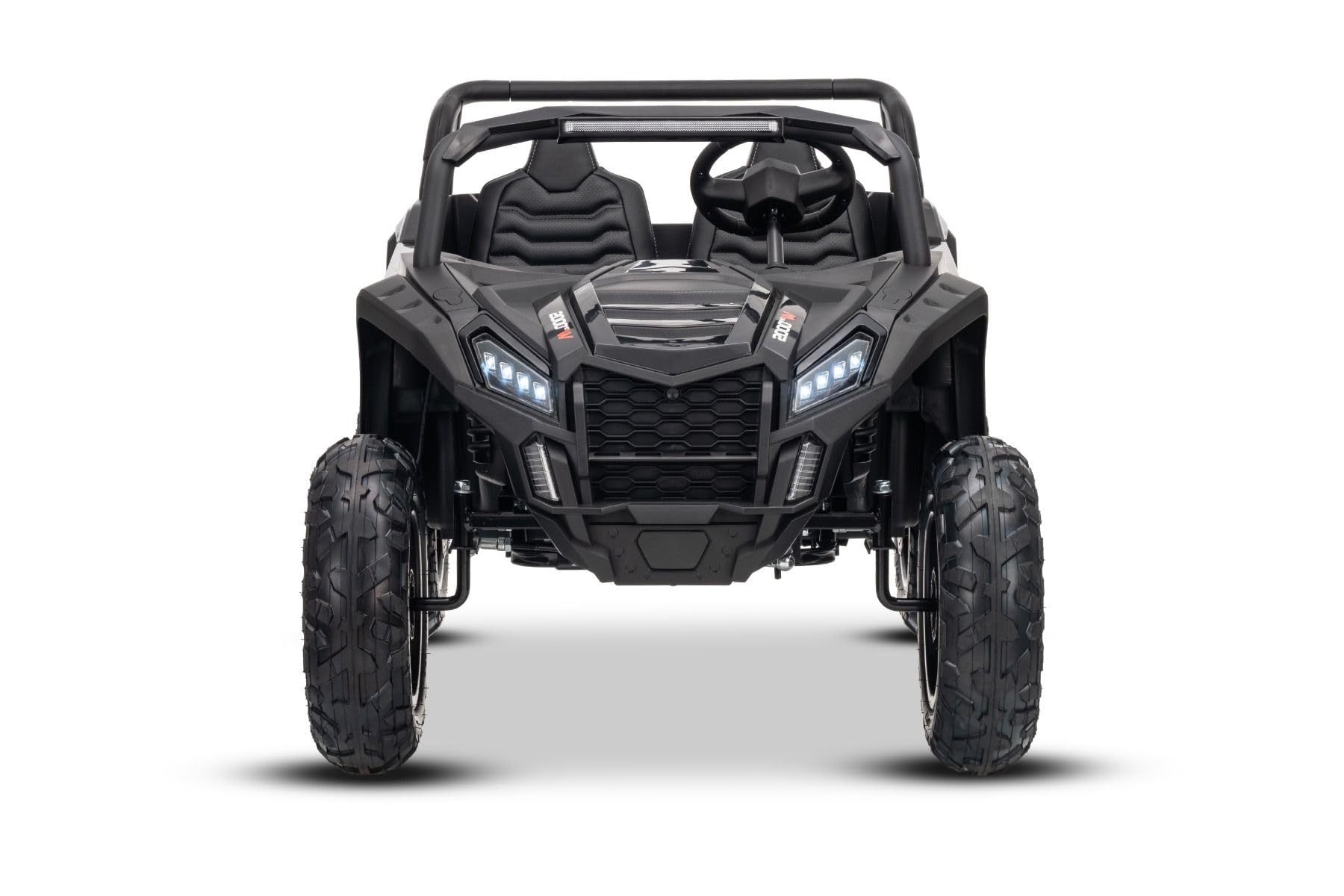UTV XXL 24V elektryczny samochód dziecięcy, czarny, dwumiejscowy, silnik różnicowy, nadmuchiwane gumowe koła, zawieszenie tylne, hamulec tarczowy, wyściełane siedzenie, regulowana kierownica