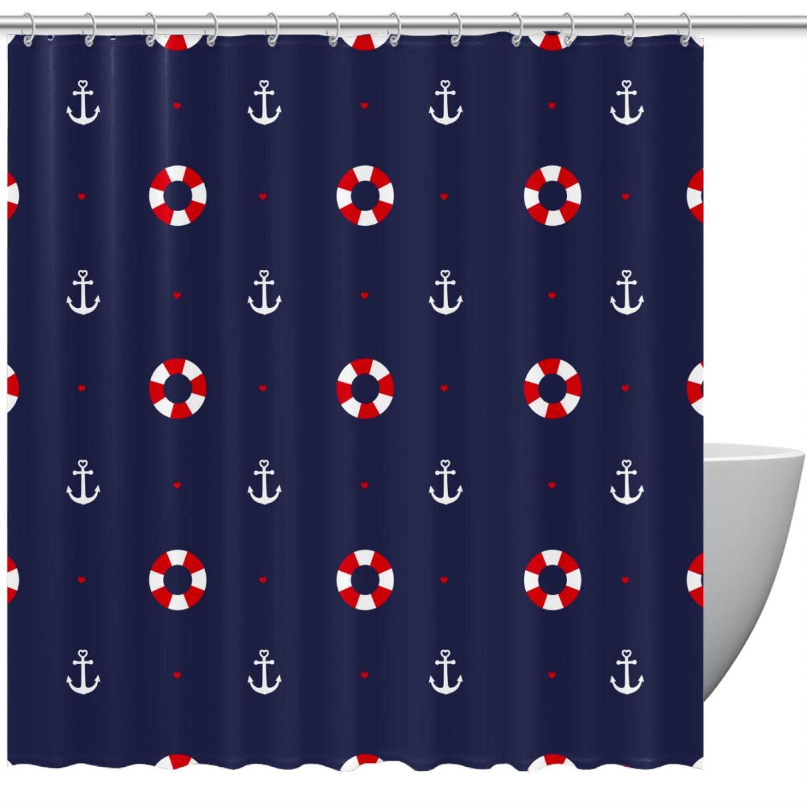 Rideau de douche en tissu anti-adhérence motif ancre nautique 183 cm