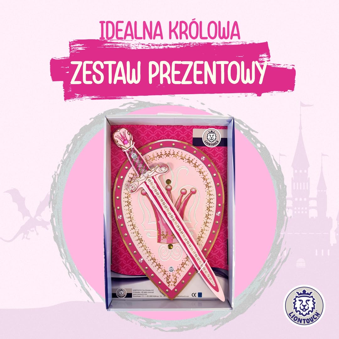 Liontouch - Queen Pink zestaw do zabawy dla dziewczynek - dla dzieci w wieku 3-6 lat | różowy miecz z pianki i tarcza w błyszczącym średniowiecznym stylu | bezpieczne i trwałe akcesoria do