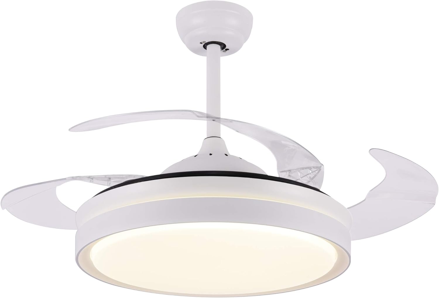 N/A 42’’ Retractable Ceiling Fan with LED Light and Remote Control, Retractable Blades, 3 Color Dimmable Modern Ceiling Fan for Bedroom/Living Room/Dining Room White 42 Inch
