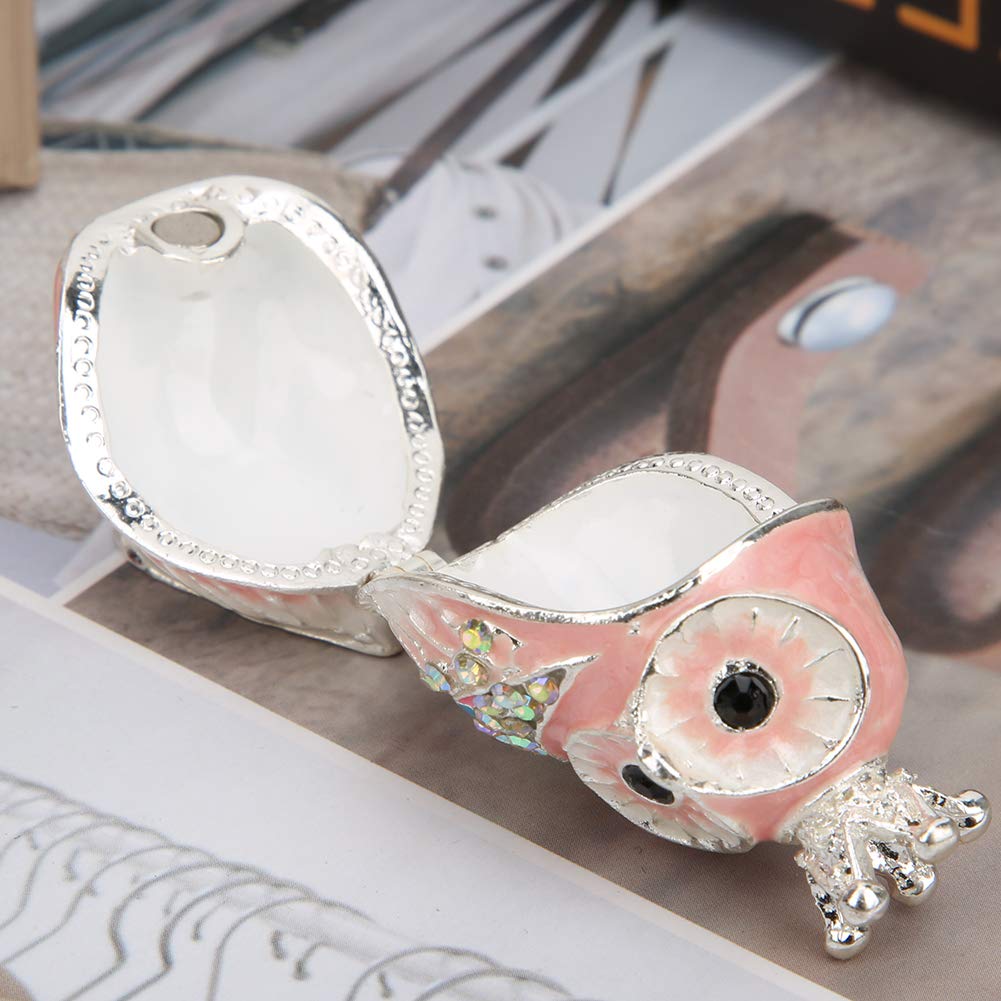 YangHaoDiSY Boîte à Bijoux En Forme De Chouette Peinte à La Main En Métal émaillé Avec Cristaux émaillés Pour Bagues, Boucles D'oreilles, Collier, Figurine D'animal