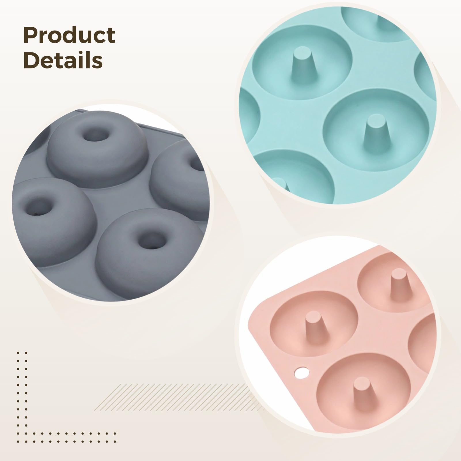 Silikon Backformen für Donuts, 3er Set Donut Backformen, Pink, Blau, Grau, 6 Mulden Design, Bagel Formen für selbstgemachte Backwaren