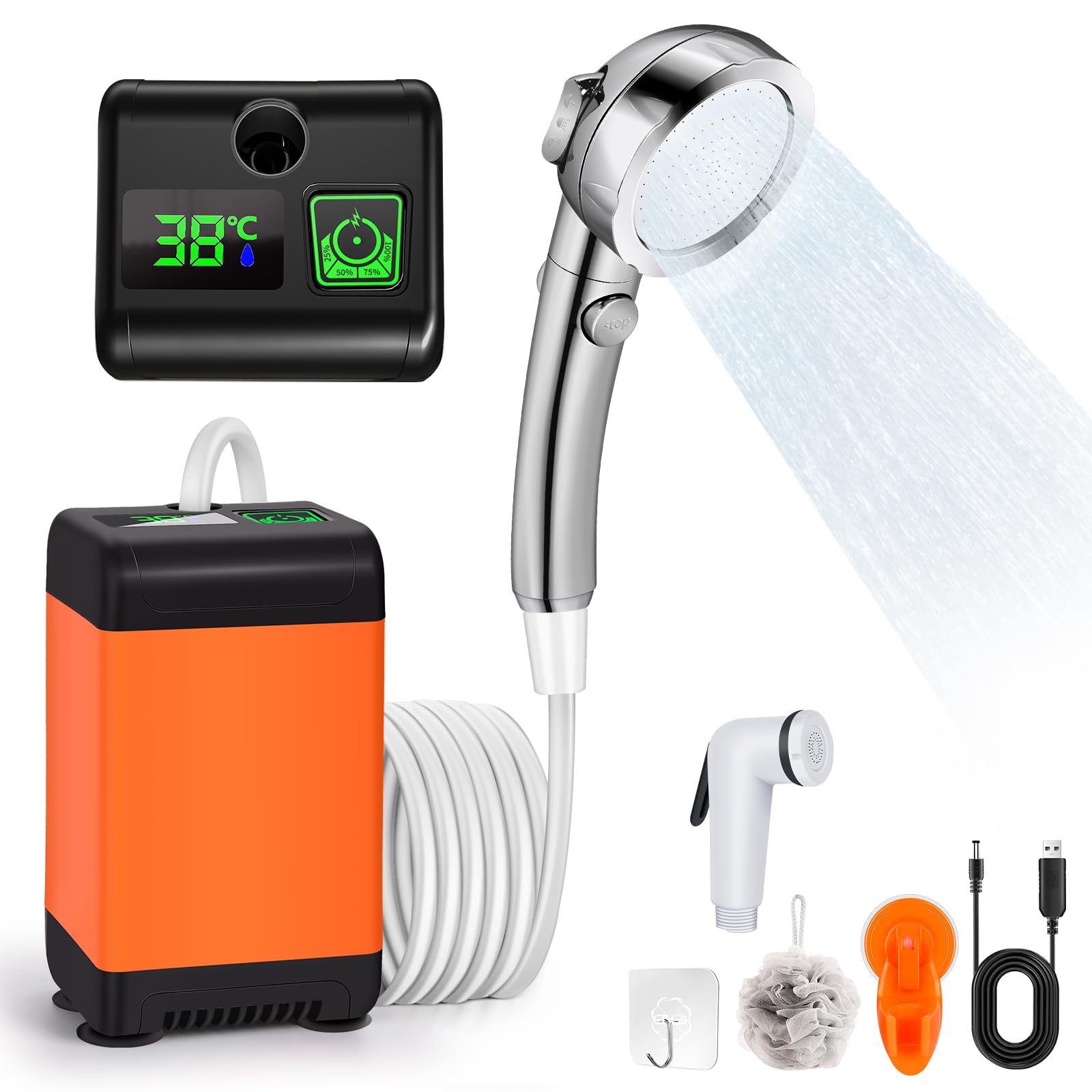 Doccia Portatile Per Campeggio Con Batteria 6000mAh E 4 Modalit&agrave; - Impermeabile