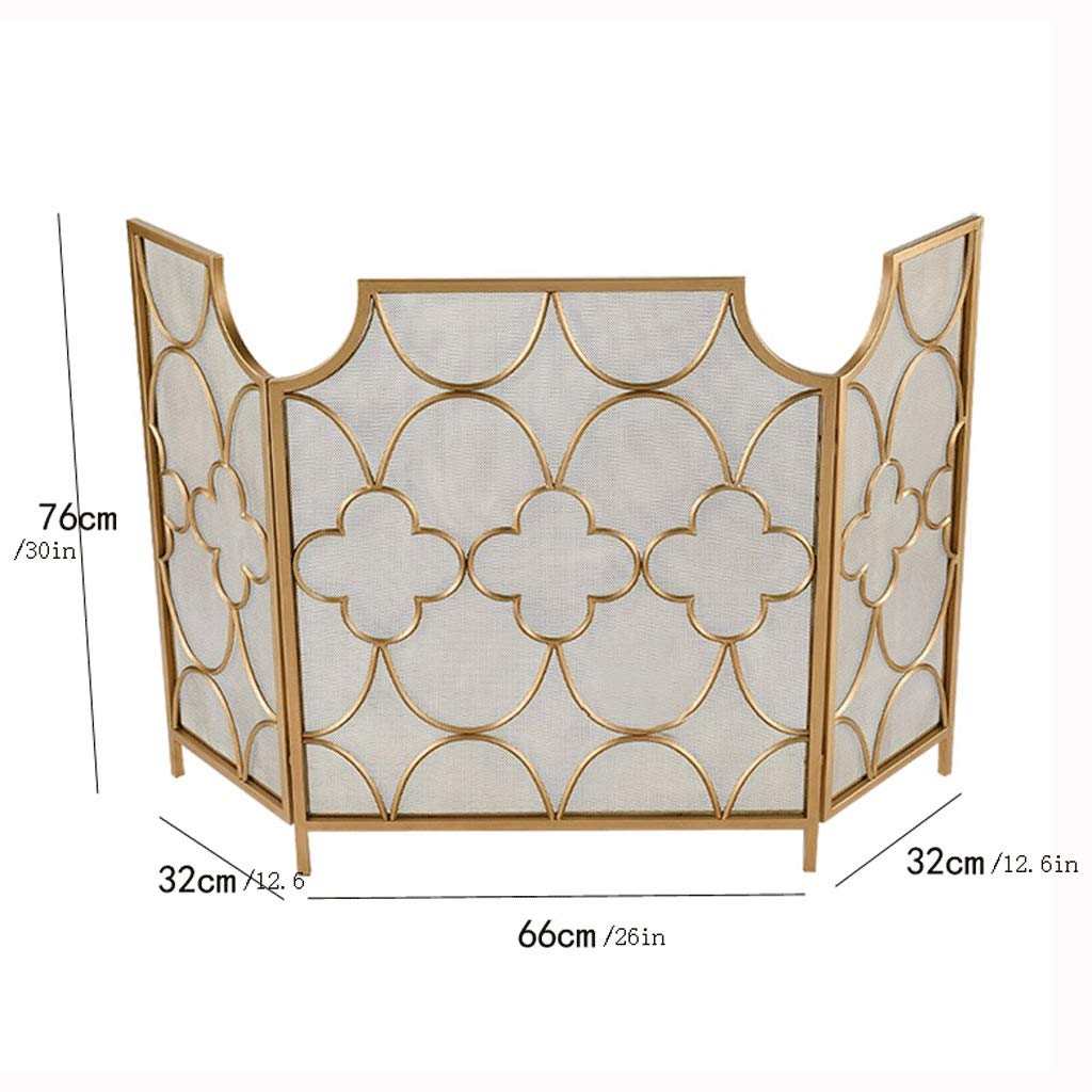 Schermi per Caminetti di Guardia Camino Schermo 3 pannelli con design decorativo-30"del 51"-Nero/Oro-Bella Design For Moderna &Classic Case -Porte di sicurezza-Robusto Ferro battuto Accessori per Cami