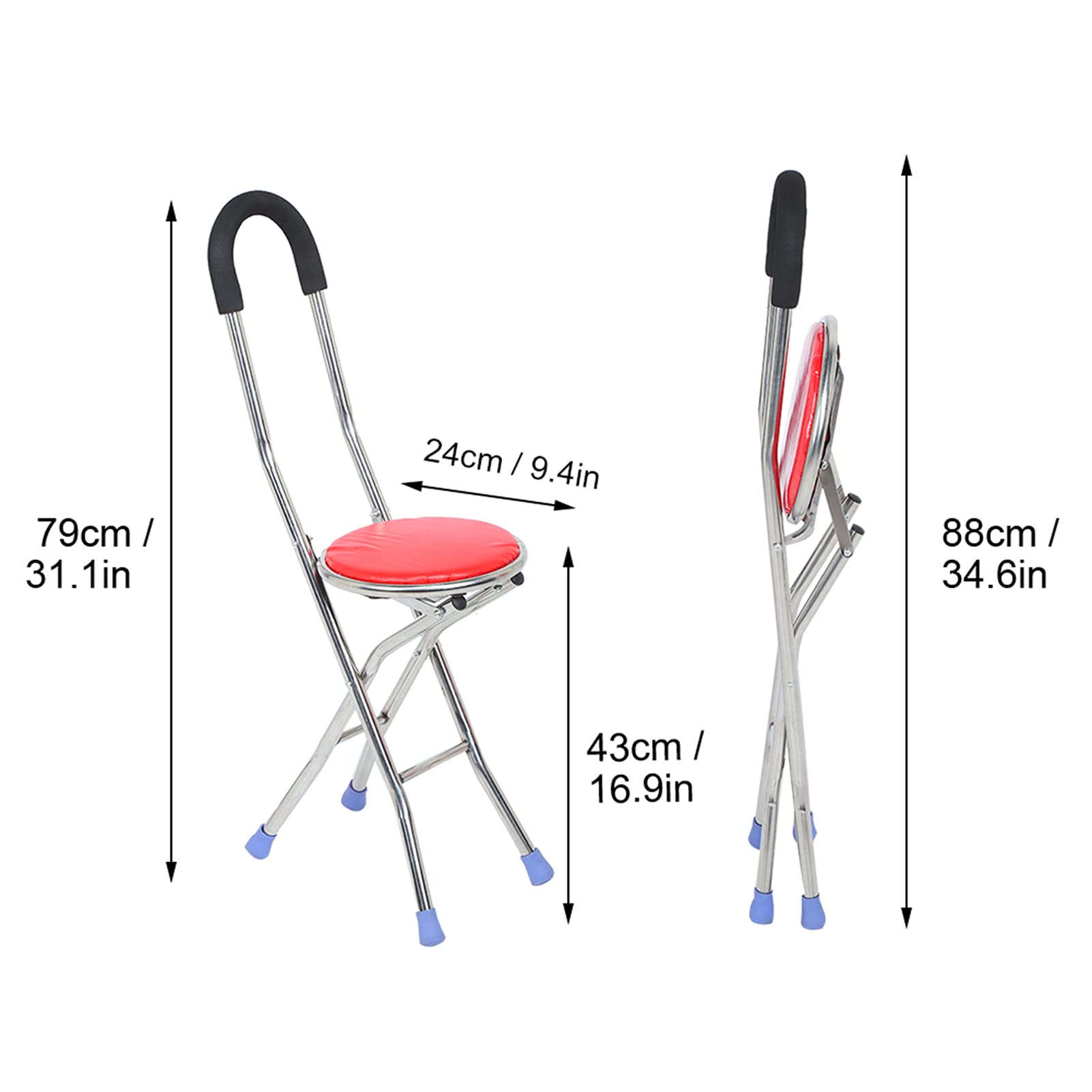 Bastón con Asiento, Caín De Acero Inoxidable para Caminar, Silla Bastón Plegable, Silla De Bastón Compatible con Regalo para Padres Mayores