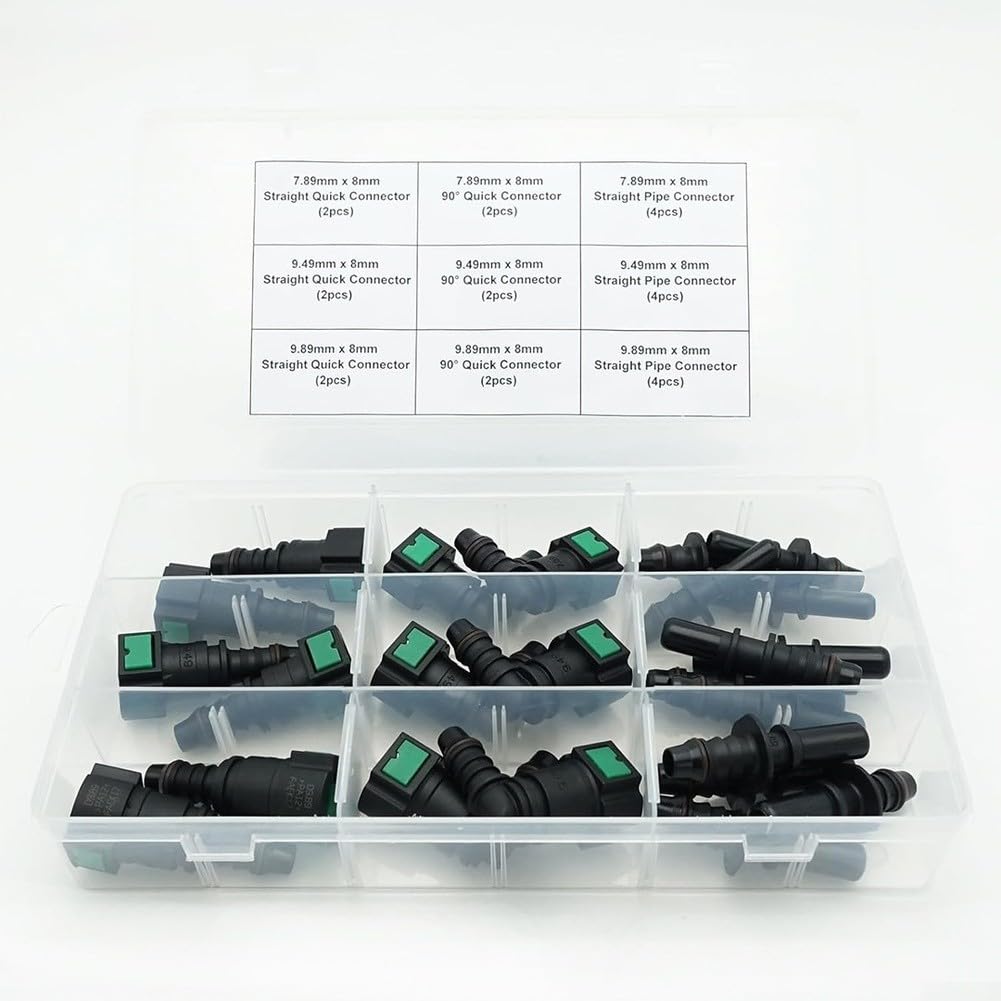 Kit di 85 connettori per il ritorno del carburante con raccordi dritti e rapidi a 90° per sistemi diesel, varie misure per riparazione auto