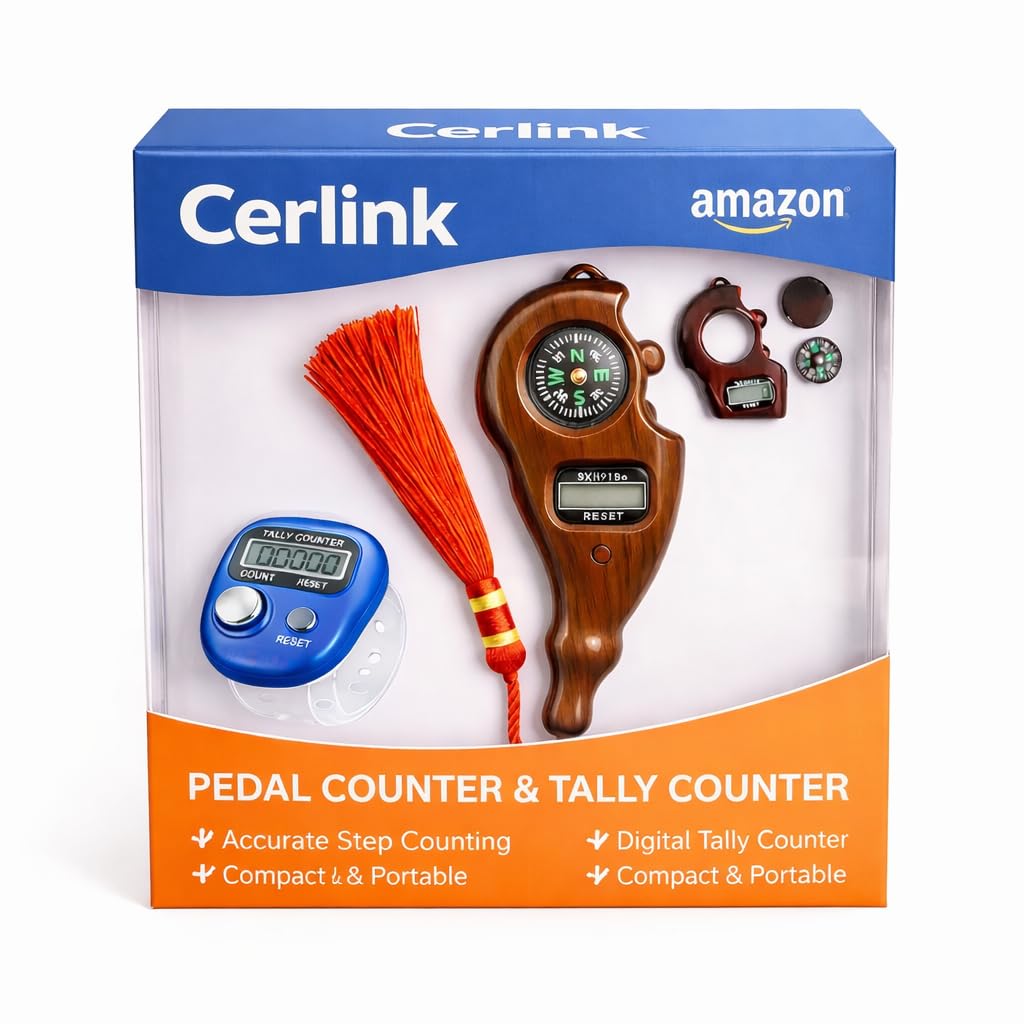 CERLINK Combo Digital Tasbeeh Tally Counter with Qibla Compass | Premium Wood-Look Rosary Counter for Zikr, Prayer & Meditation | Includes Bonus Finger Ring Clicker Tally (Multicolor2)-image-3