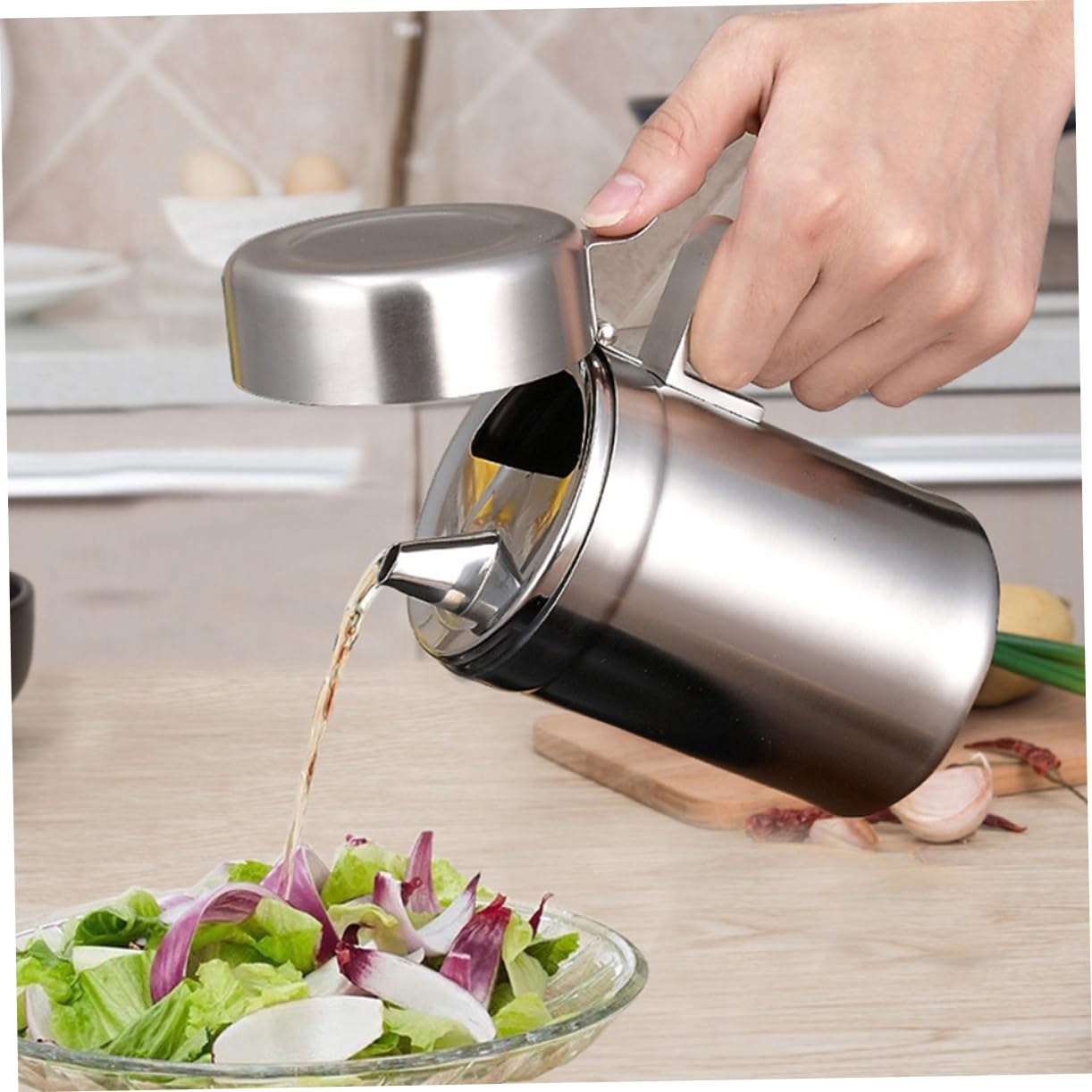 Dispenser Olio in Acciaio Ermetico Oliera Antigoccia per Cucina e Condimenti Liquidi come Olio e Salsa Contenitore Dosatore Resistente e