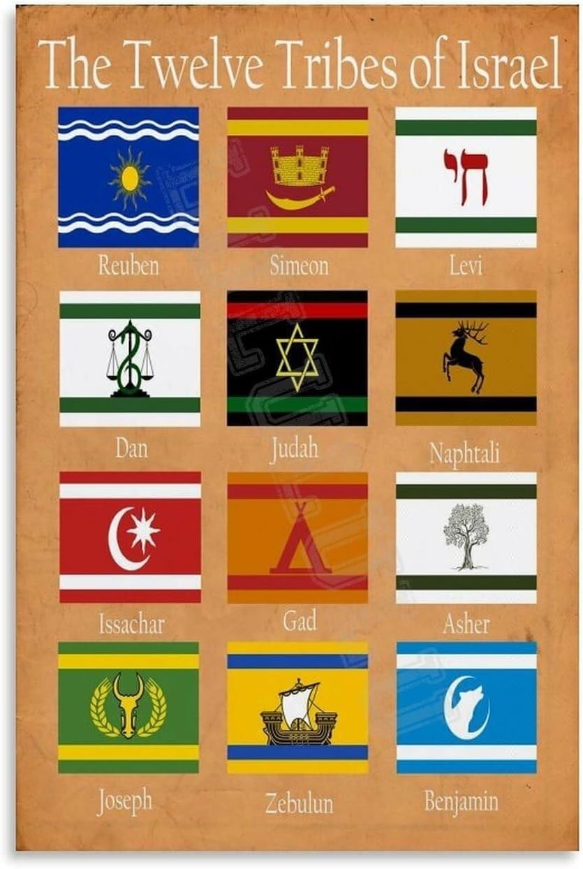 Minimalist Biblical Art Print - Simple Chart of The 12 Tribes of Israel - Modern Religious Wall Decor for Contemporary Home and Office​(Framed,08x12inch(20x30cm))
