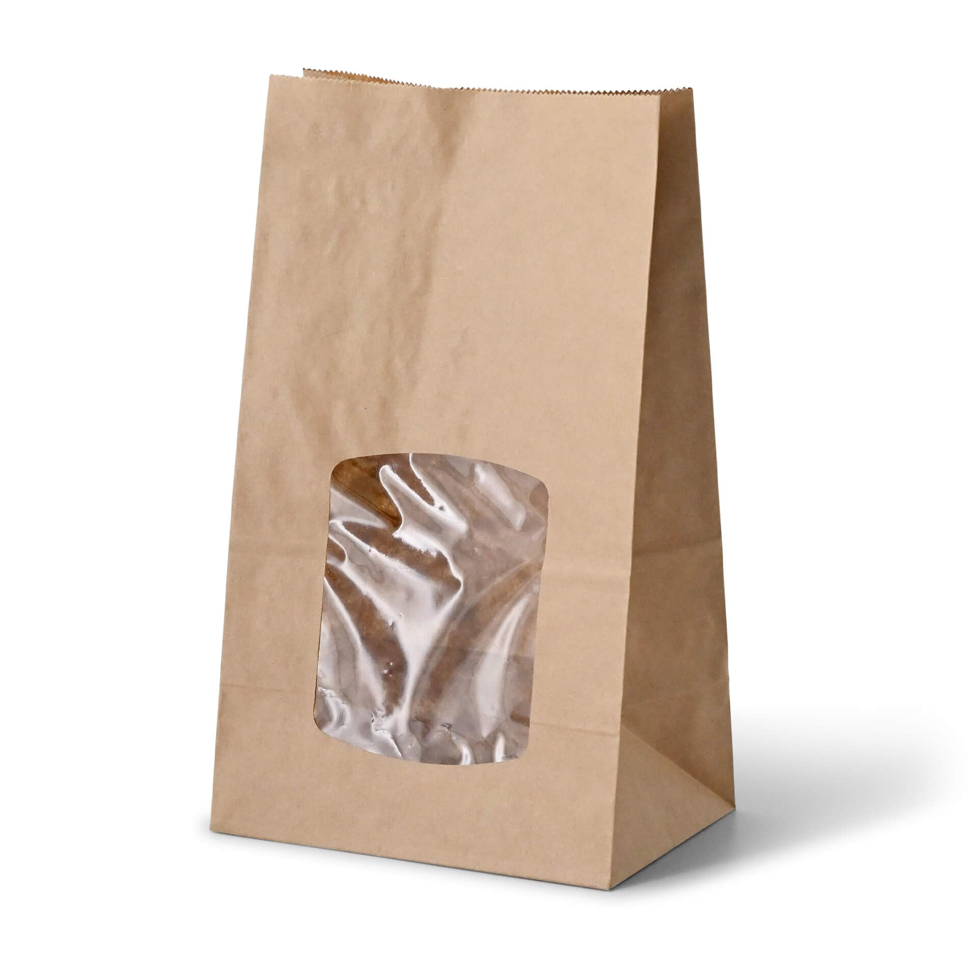 BIOZOYG Bolsas de papel con fondo biodegradables tamaño L con ventana 500 uds. Bolsas de papel kraft sin recubrimiento con ventana de bioplástico PLA bolsas para galletas, bolsas para té, etc