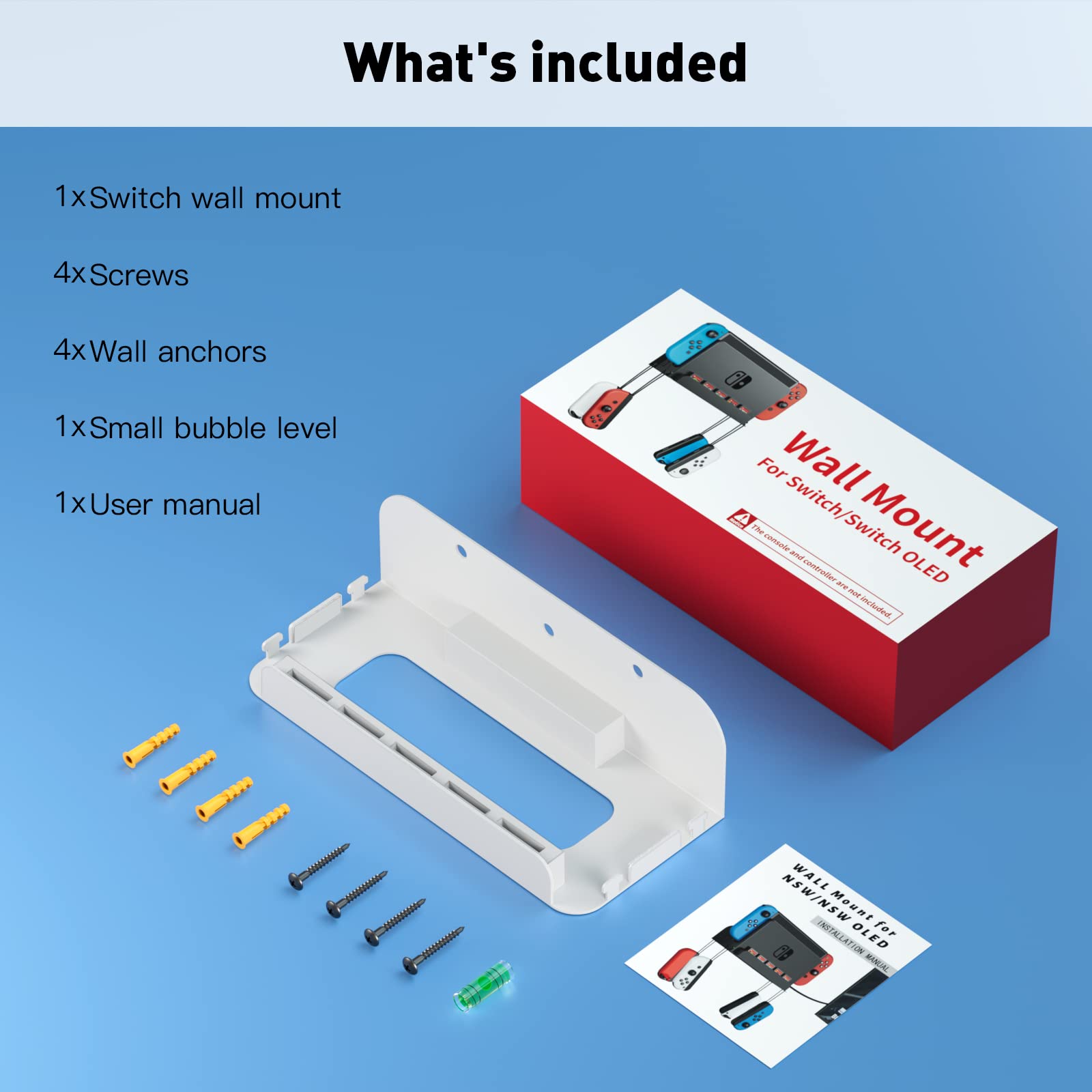 ZAONOOL Support mural pour Nintendo Switch 1 et Switch OLED, kit d'étagère murale en métal avec 5 supports de cartes de jeu et 4 crochets Joy Con, rangez en toute sécurité la console Switch près ou