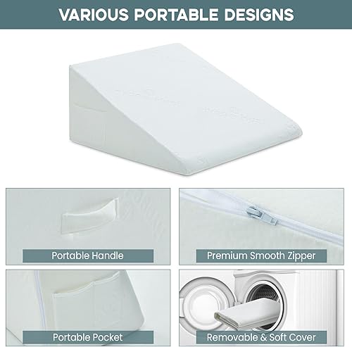 Miniatura 4 de Almohada de cuña de cama, cuña triangular de 12, 24 y 24 pulgadas, parte superior de espuma viscoelástica de enfriamiento, almohada de cuña de apoyo