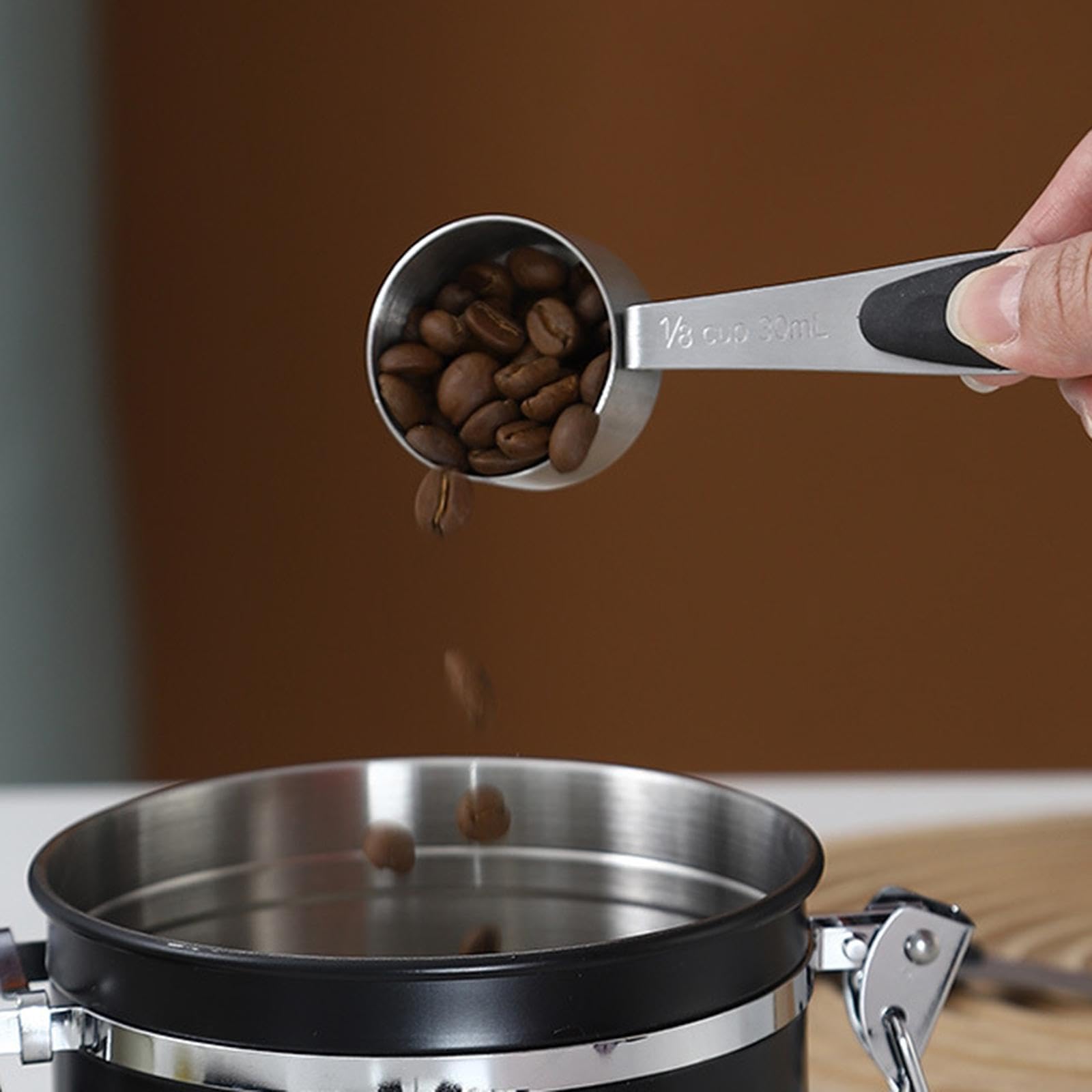 Kaffeebohnen-Behälter, Vakuum-Aufbewahrung mit Stahllöffel für Tee, 1,2 l, Schwarz, 2 Stück