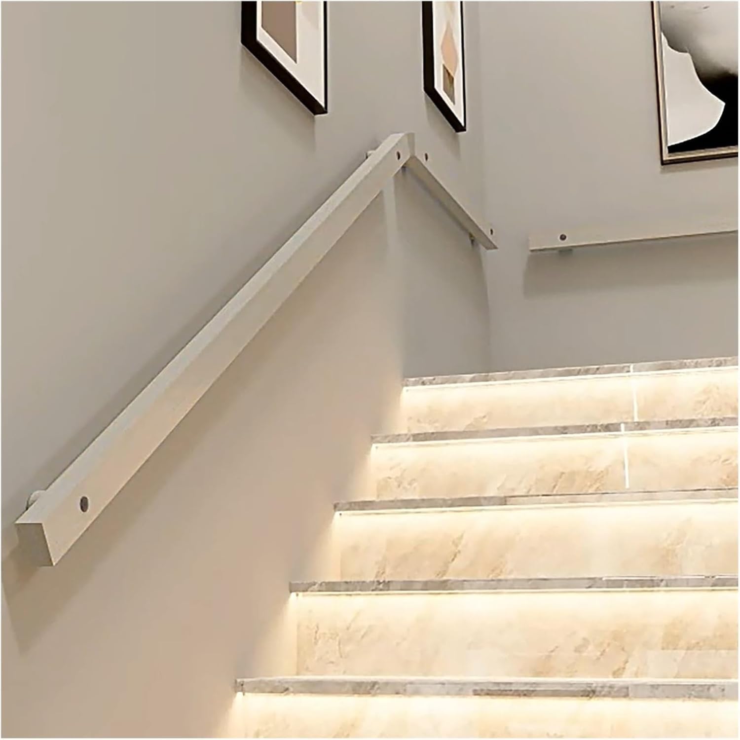 LWJSOCP Indoor Stair Railing Wood Grain Finish Anti-Slip Handrail Kit 9.5ft (2.9m) Barrier-Free Grab Bar for Safety and Support Gray Color Perfect for Home Use