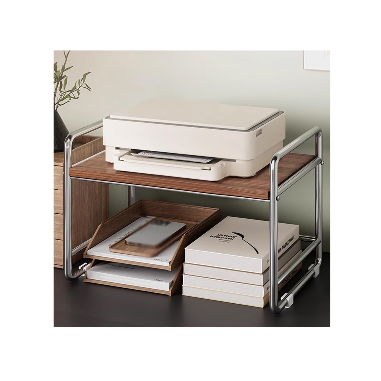 IEOWY Printer stand,Large Printer Stand, 2-Tier Printer Rack, Storage Shelf for Laser & Fax Machines, Sturdy Desktop Printer Table, Home Office Organizer, Space-Saving Printer Shelf