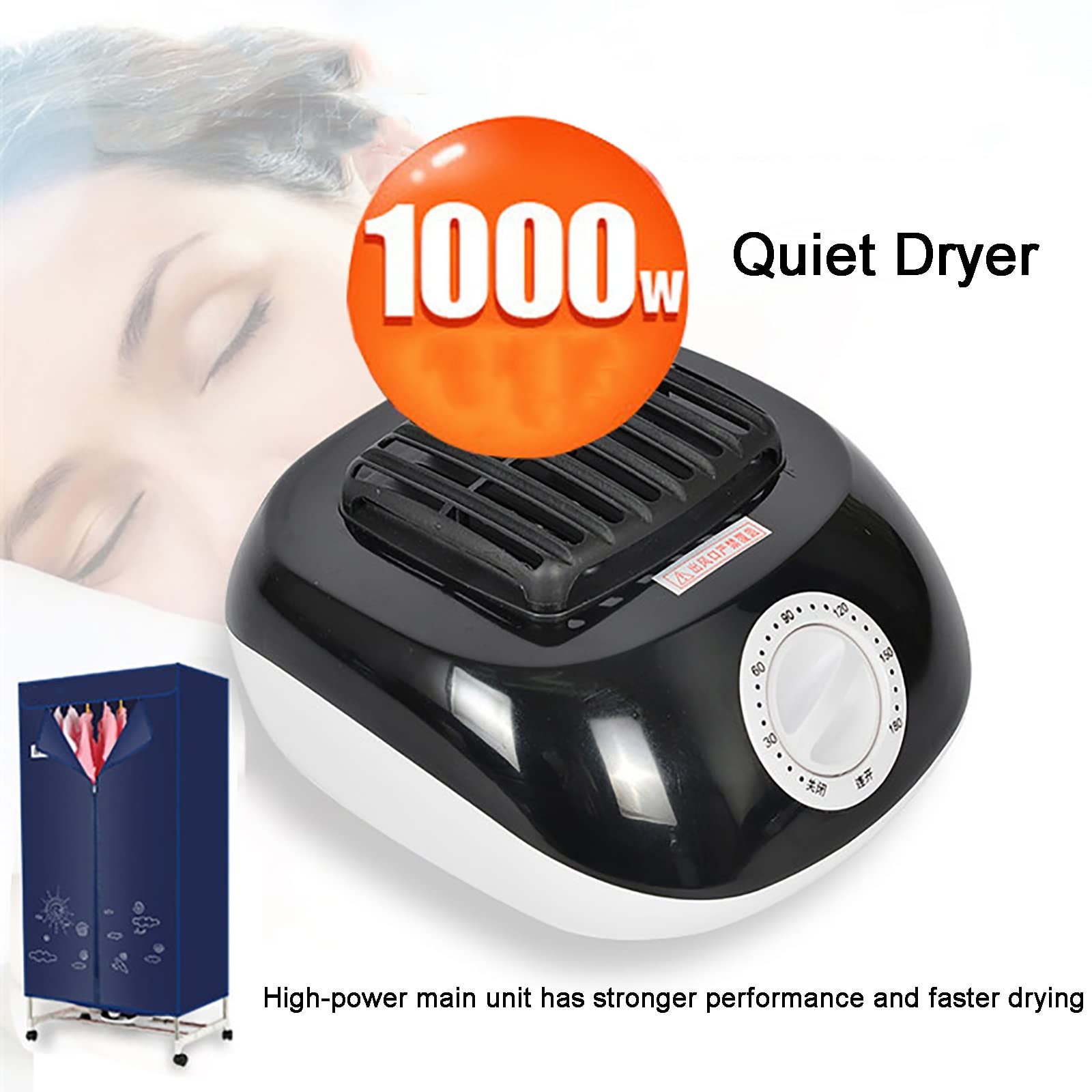 Secador de ropa eléctrico de interior de 3 niveles con armario de secado de aire caliente, 1000 W de eficiencia energética, para todas las telas, viene con una percha de acero inoxidable con 10 clip