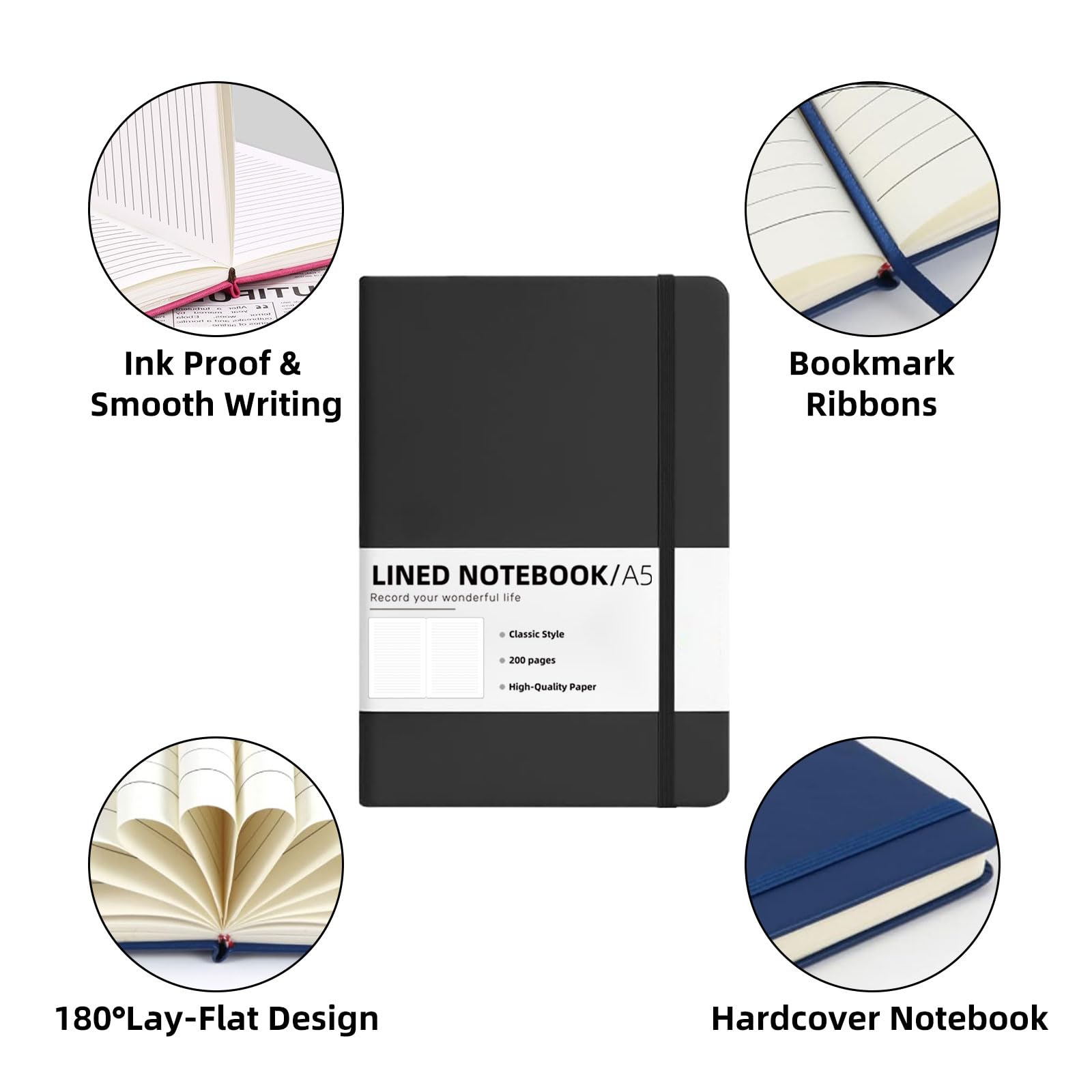 Confezione da 20 quaderni con copertina rigida formato A5, 21 x 14 cm, a righe, per scrivere, quaderni sfusi 200 pagine/100 fogli, 10 colori classici a righe per lavoro/viaggi/università/prendere