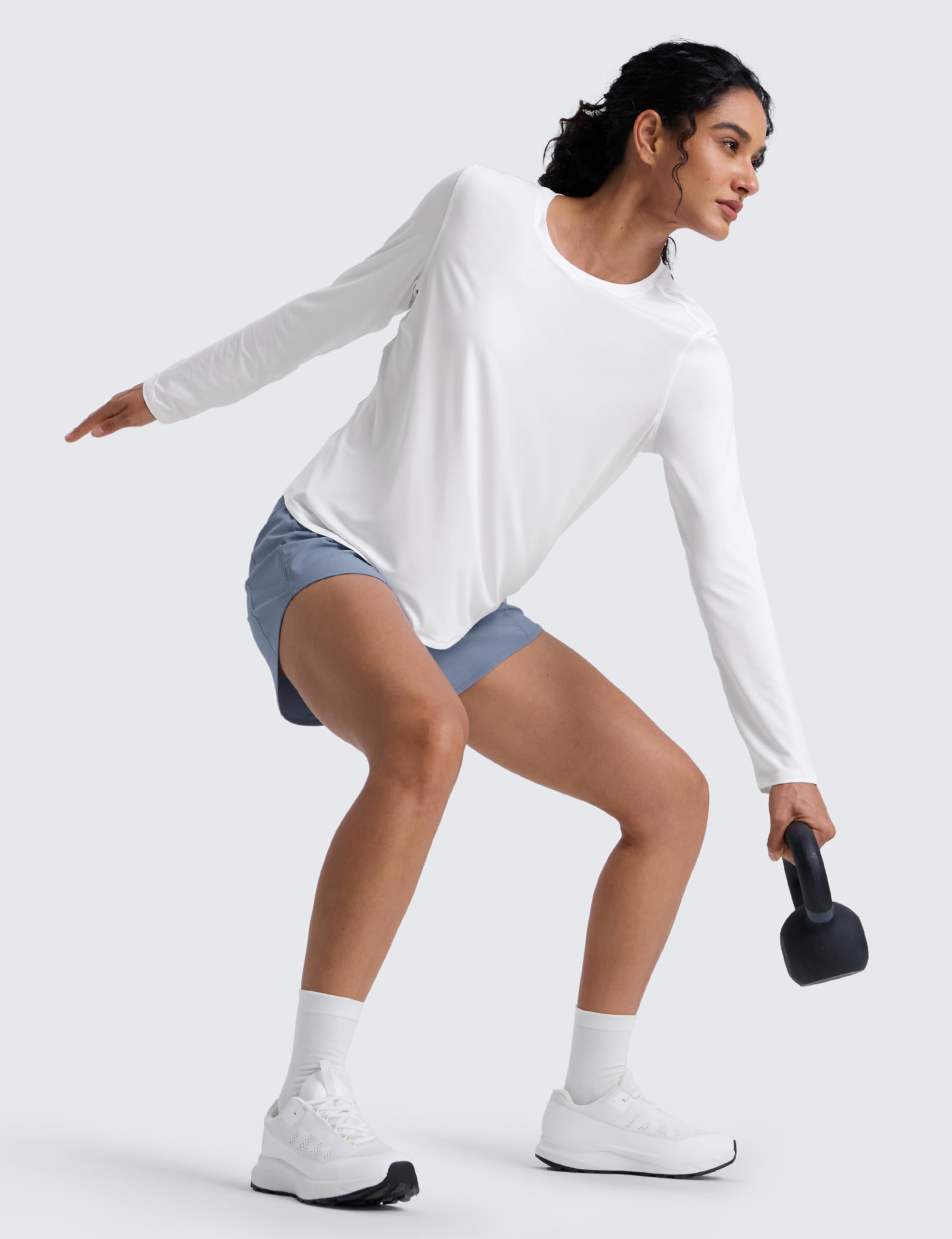 CRZ YOGA Ligero Top Manga Larga Cuello Redondo | Entrenamiento, Absorbe Humedad, Corte Clásico, Longitud Cadera, Detalles Reflectantes, Camisas para Mujer