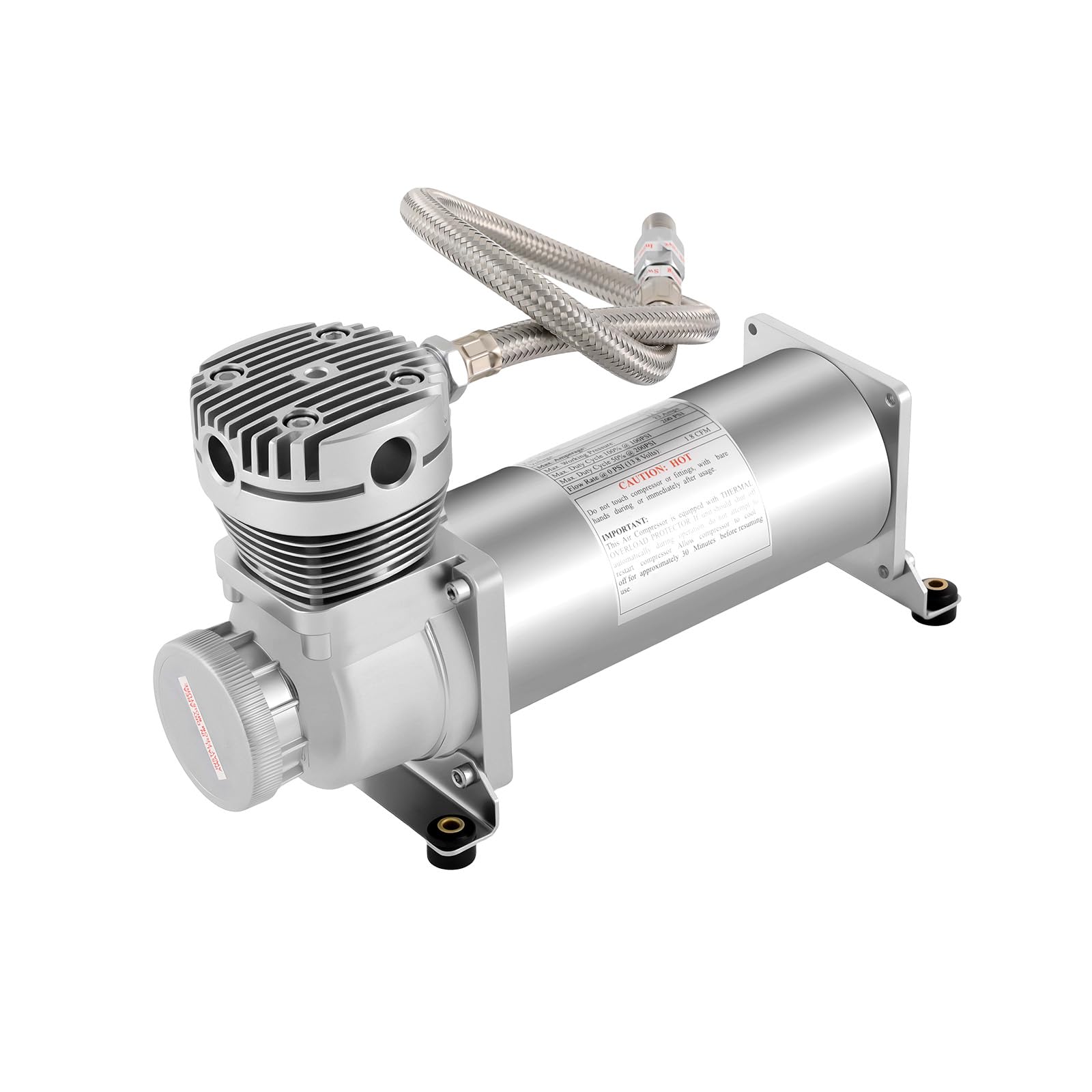 Compresor de aire 12 V 200 PSI, compresor portátil de alta presión con motor de cobre para neumáticos de coche, suspensión plateada