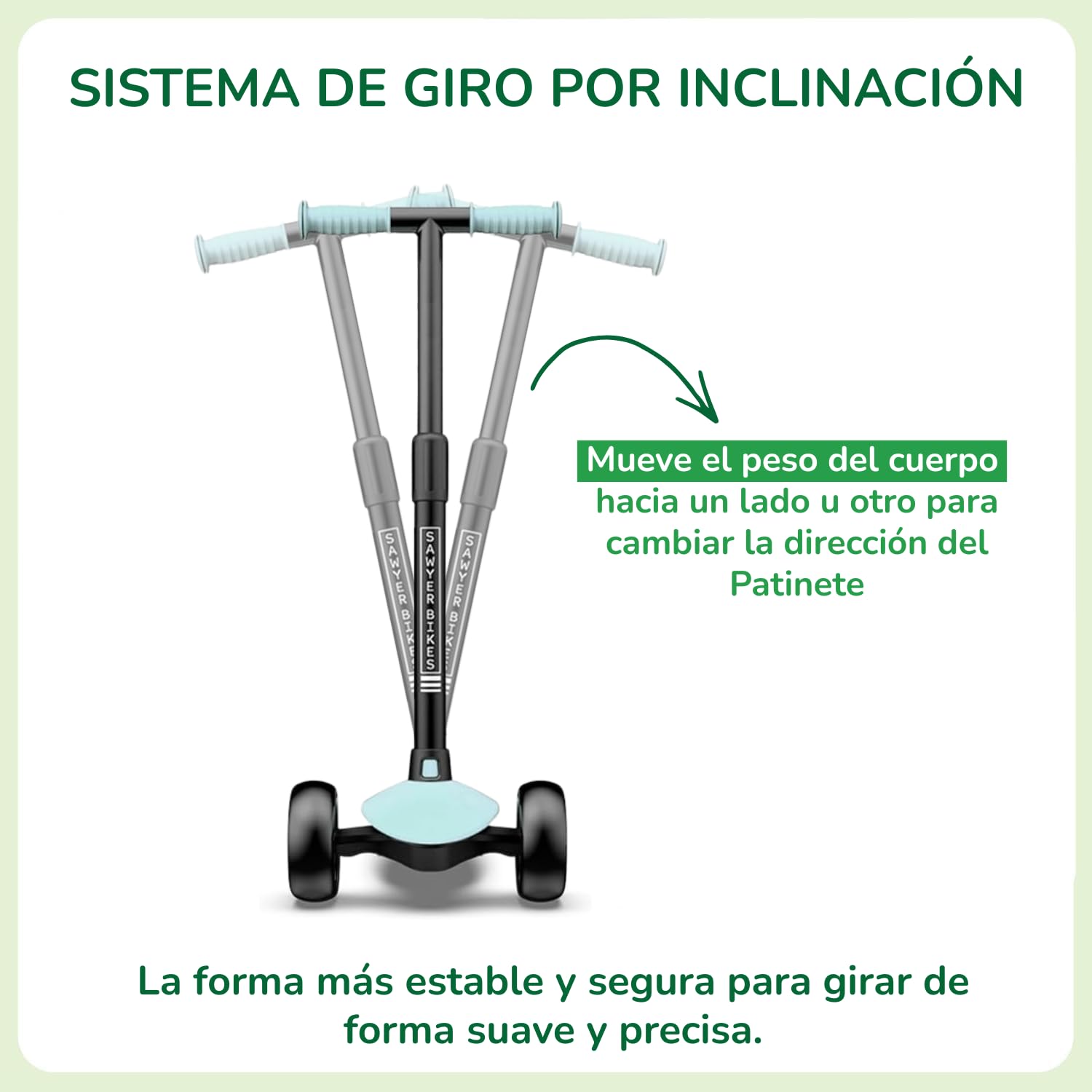 Sawyer Bikes - Patinete Ajustable Ruedas LED - Niños 2 a 8 Años