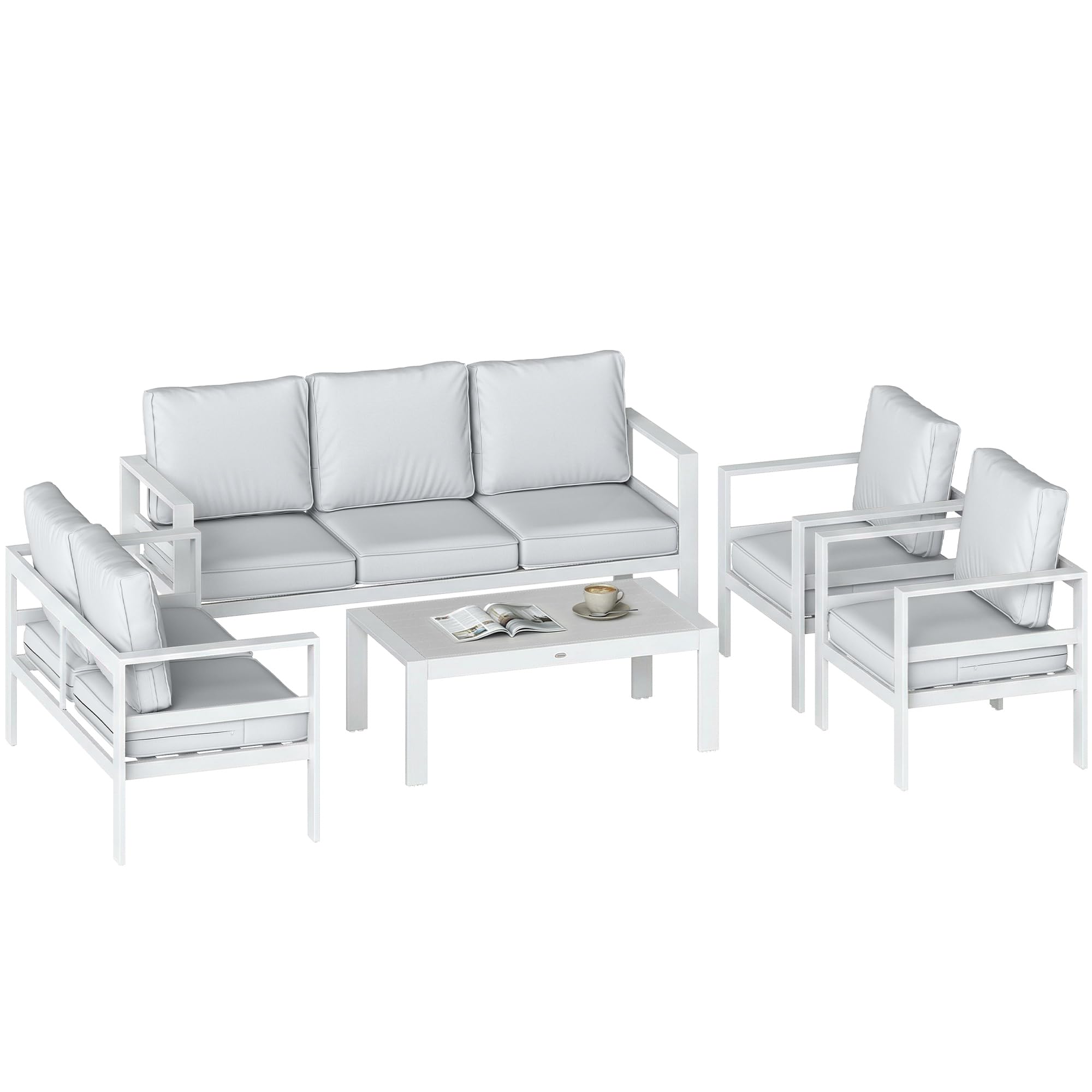 Outsunny Set Salotto da Giardino 5 Pezzi in Alluminio Divano Bianco