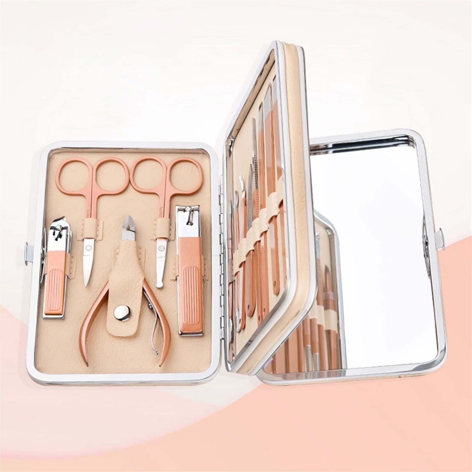 Ensemble de coupe-ongles en acier inoxydable Ensemble de pédicure professionnel Ensemble de beauté des ongles avec étui en cuir portable Étui en cuir avec miroir (ensemble de 20 pièces) (Couleur : 2)