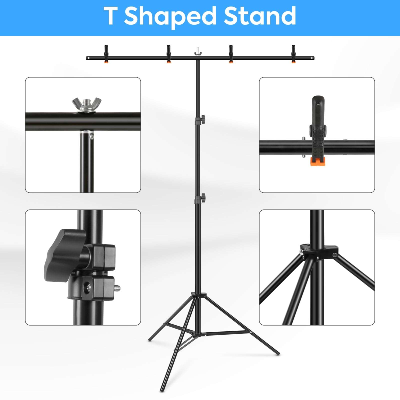 Support Toile De Fond En T 2x2,6m Huzofexo - Kit Portable Avec Clips Pour Photo Et Vidéo