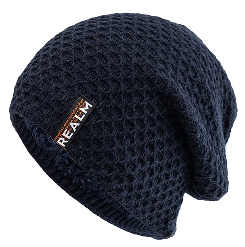 Sombreros unisex de invierno para hombres y mujeres Gorro de esquí cálido para decoración de letras con forro térmico, azul marino, Talla única