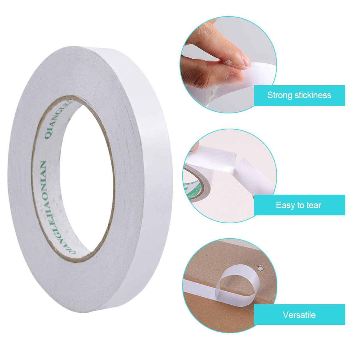 NATUCE 3 rollen dubbelzijdig tape, wit sterk zelfklevende plakband voor Scrapbooking, kantoren, doe-het-zelf ambacht, foto, kaarten maken, behang, lint, geschenken, 50 meter lang, breedte 7mm/12mm/24mm
