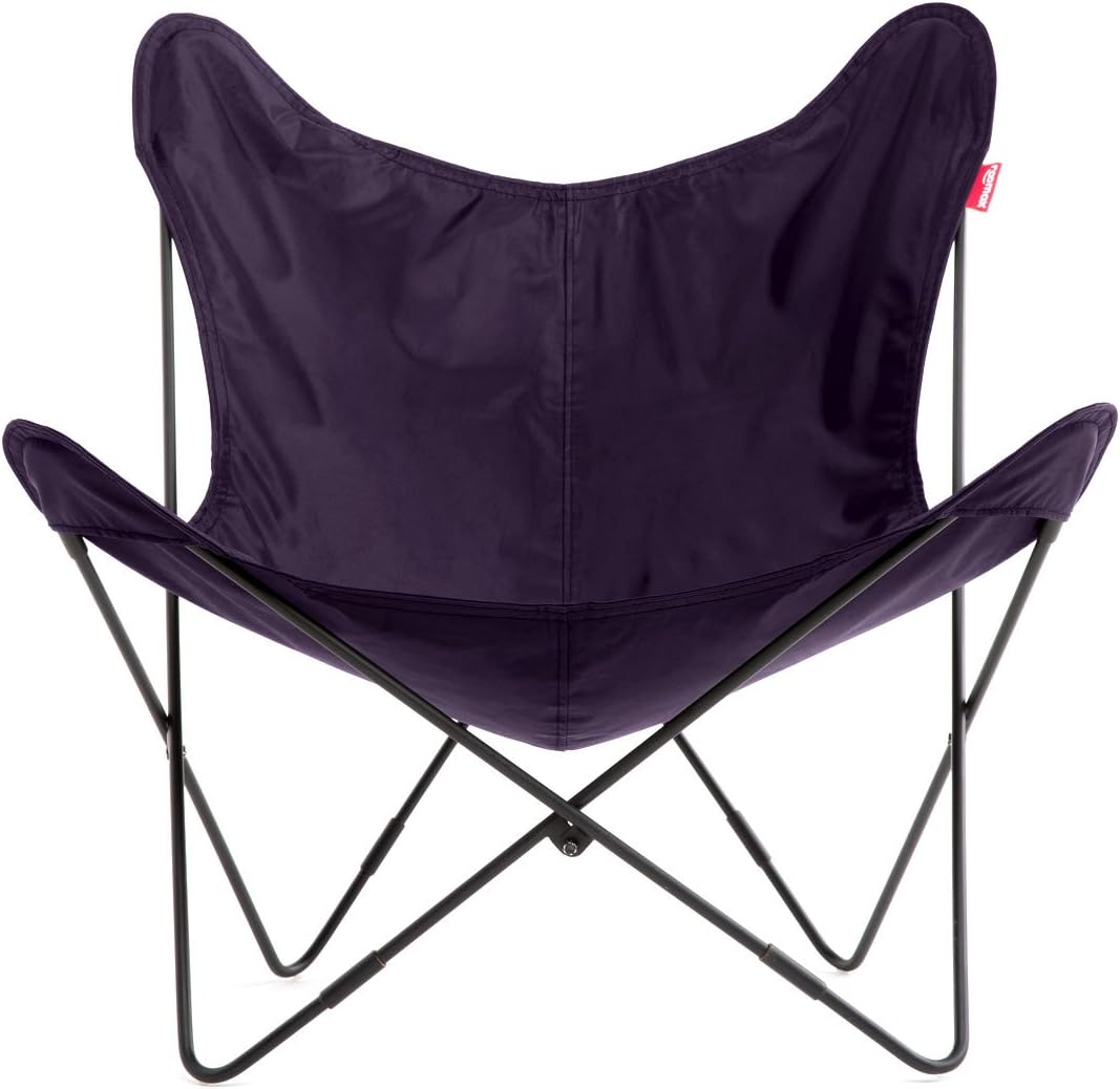 ROOMOX Portable Indoors and Outdoors with Carry Bag, 1930s Hardoy Design Chair with Easy Assembly Ionized Tubular Frame, Modular, Polyester, Dark Purple/Black, Single